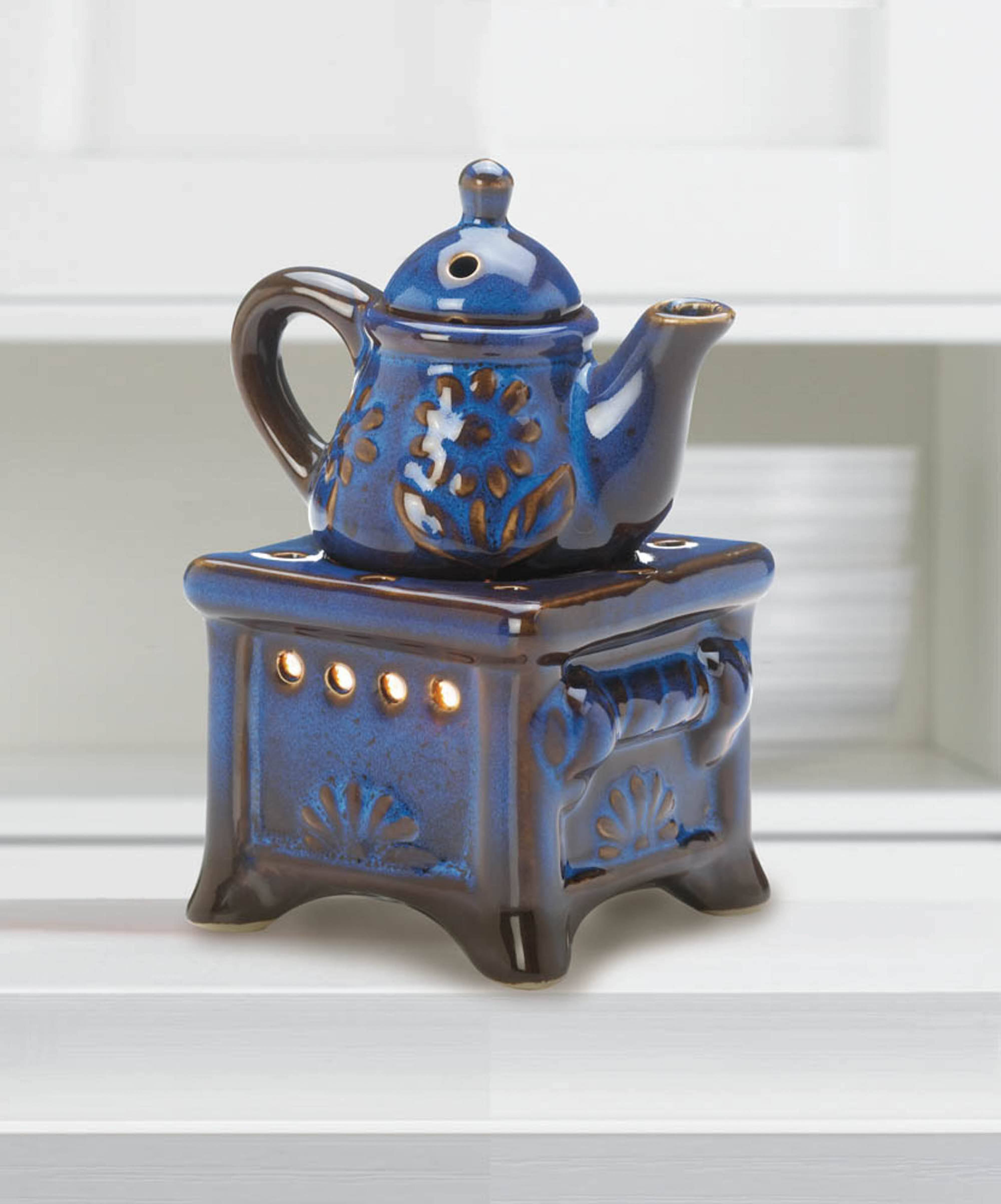 5" Blue Porcelain Teapot Stovetop Candle Oil Warmer