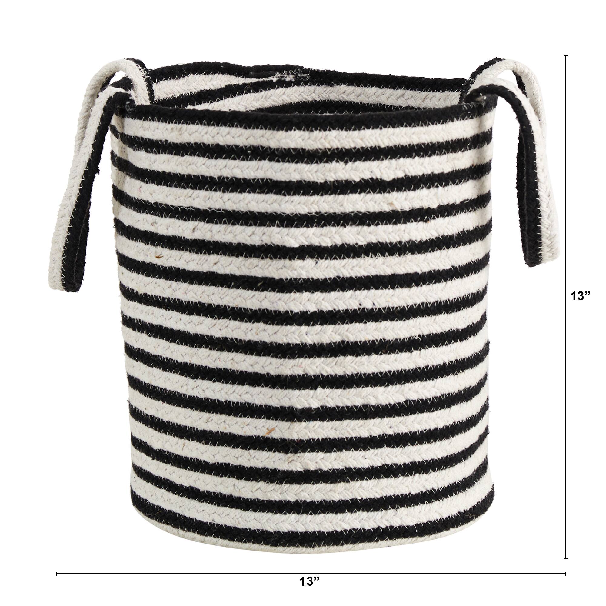 13'' Black & White Striped Natural Cotton & Jute Basket Planter