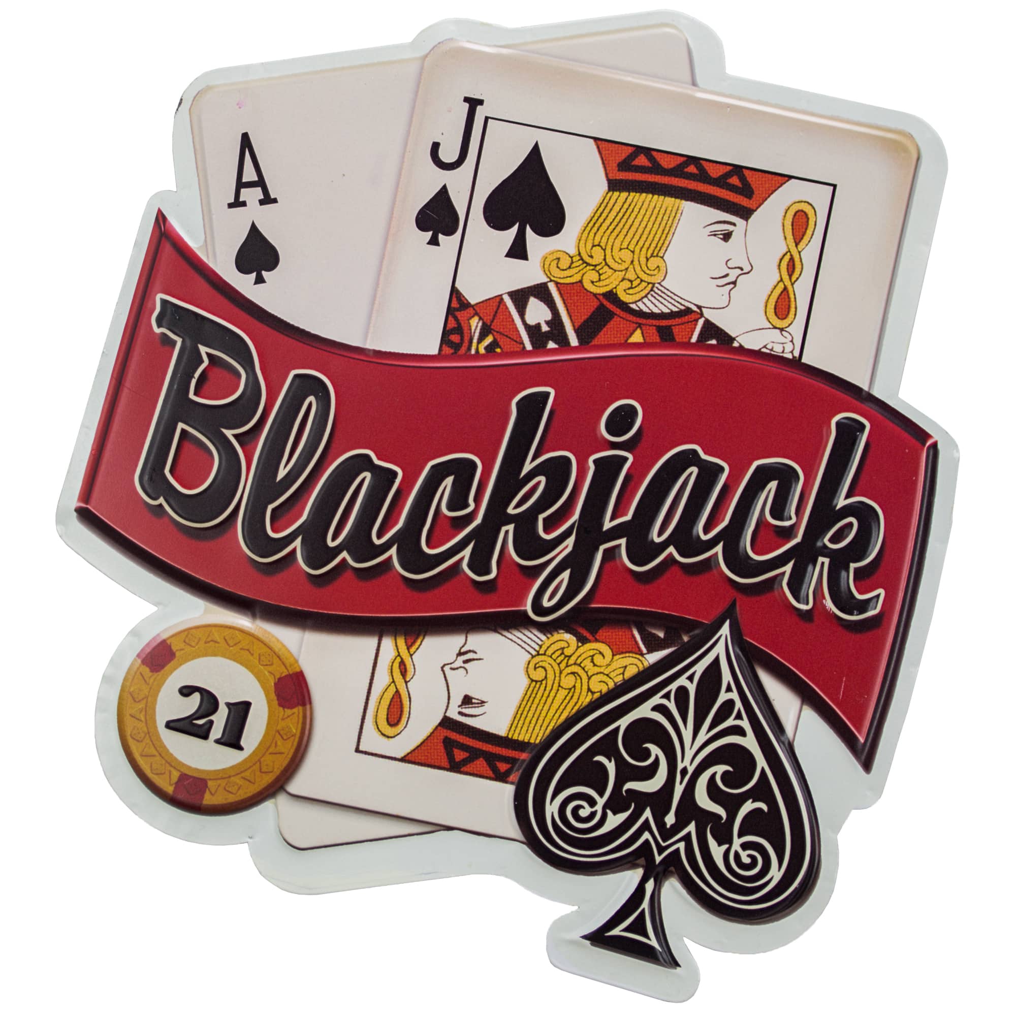 American Art D&#xE9;cor&#x2122; 16.5&#x22; Blackjack 21 Embossed Metal Sign