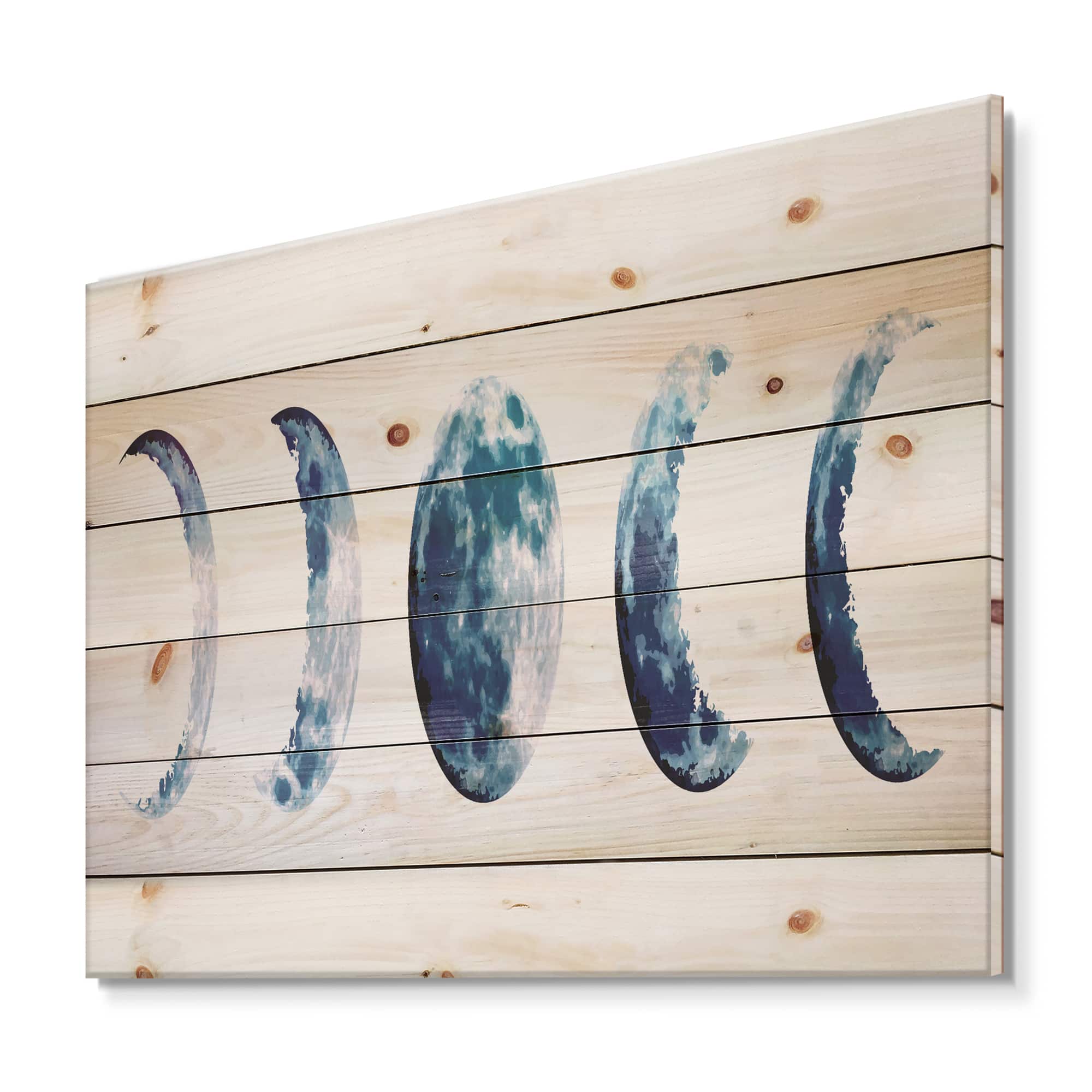 Designart - Magic Blue Moon Phases - Bohemian &#x26; Eclectic Print on Natural Pine Wood