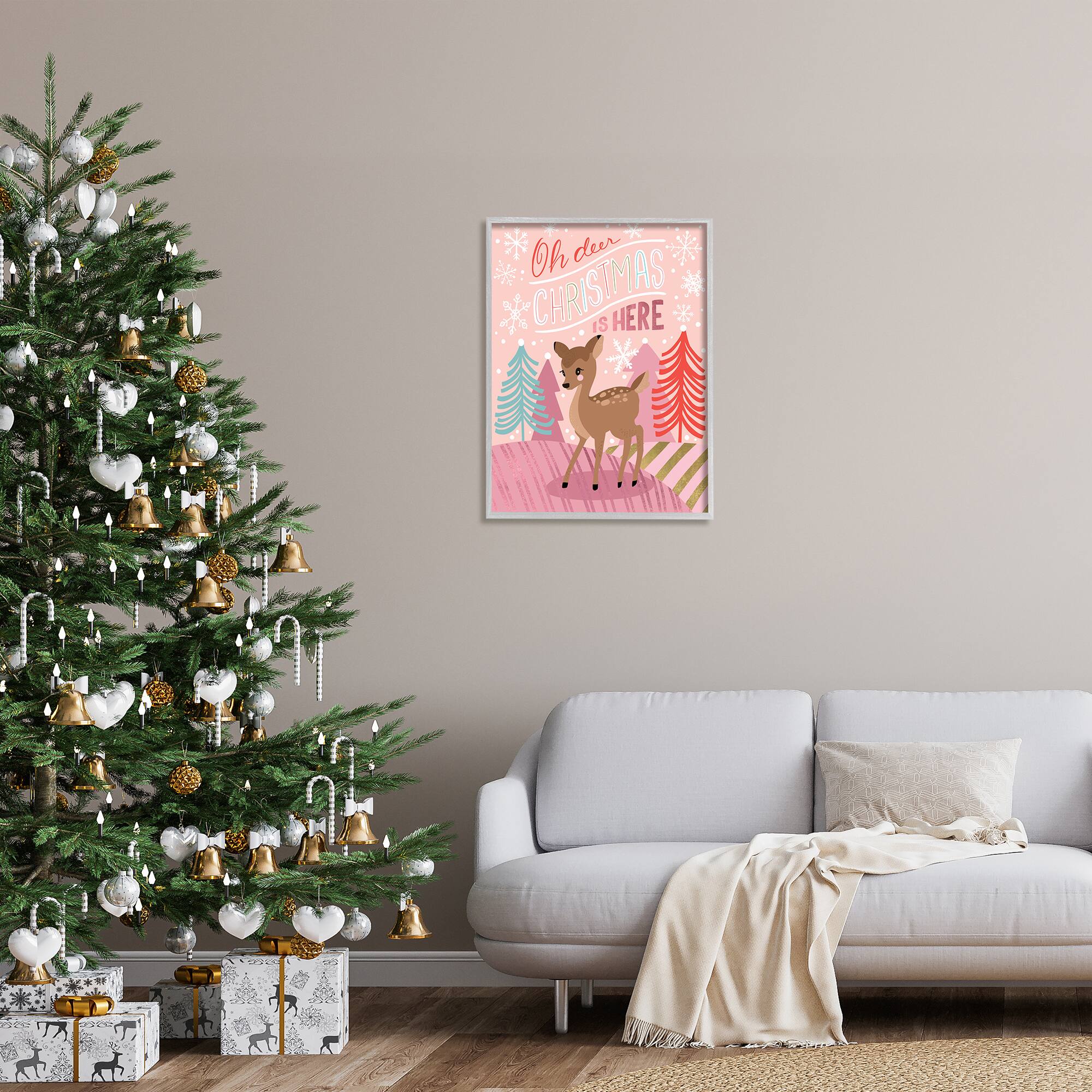 Stupell Industries Oh Deer Christmas Is Here Phrase Framed Giclee Art