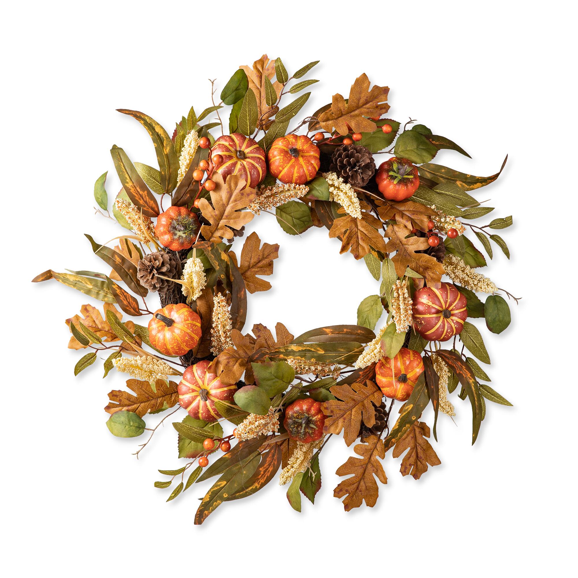 Glitzhome&#xAE; 24&#x22; Fall Pumpkin Leaf Floral Wreath