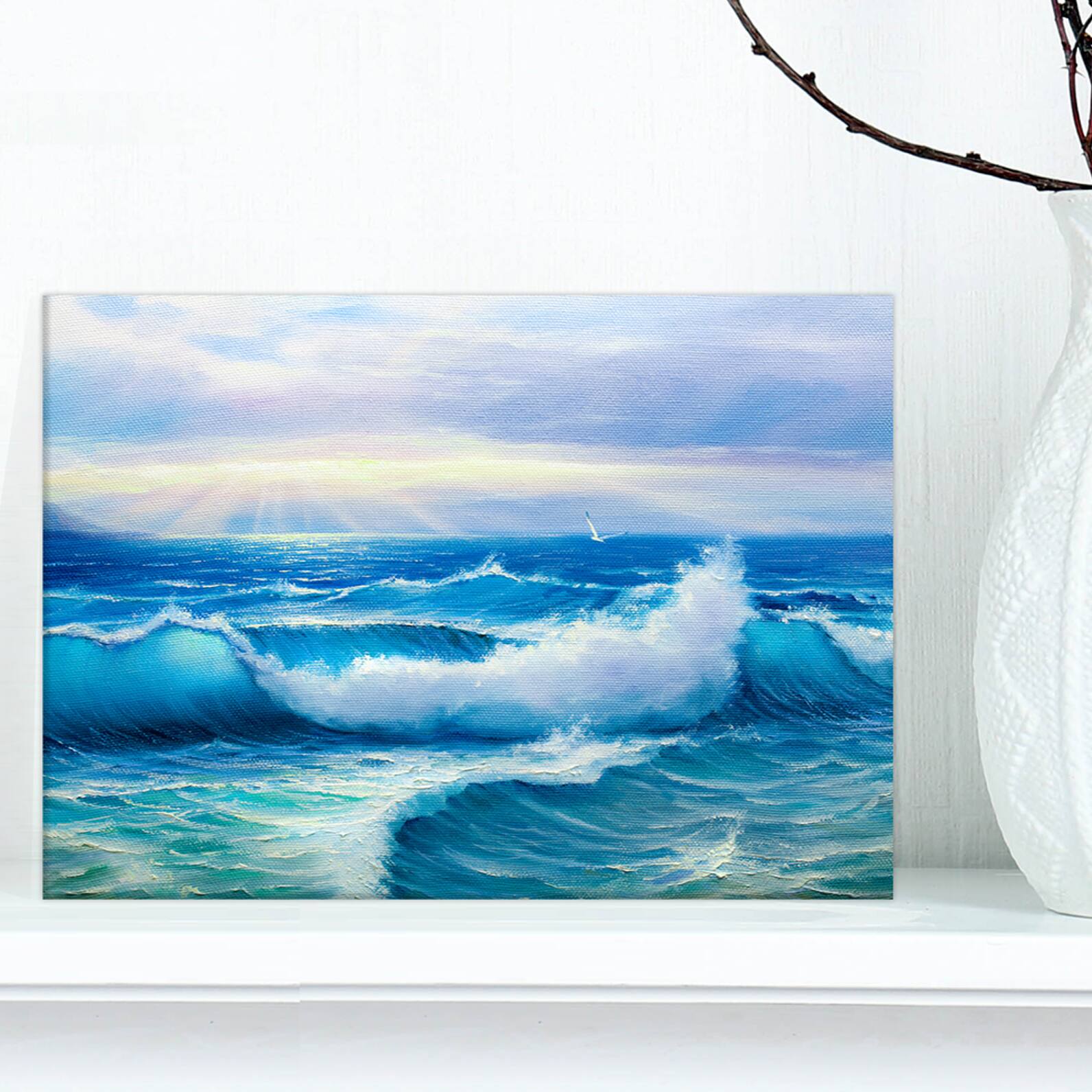 Designart - Sea Wave - Sea & Shore Painting Print on Wrapped Canvas