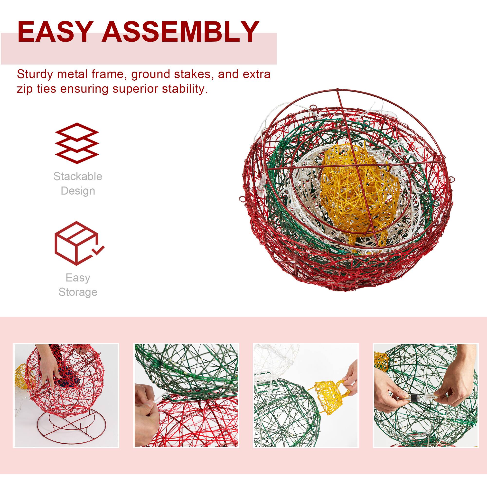 Glitzhome&#xAE; 3ft. Lighted Christmas 3D Stacked Ornaments Outdoor D&#xE9;cor