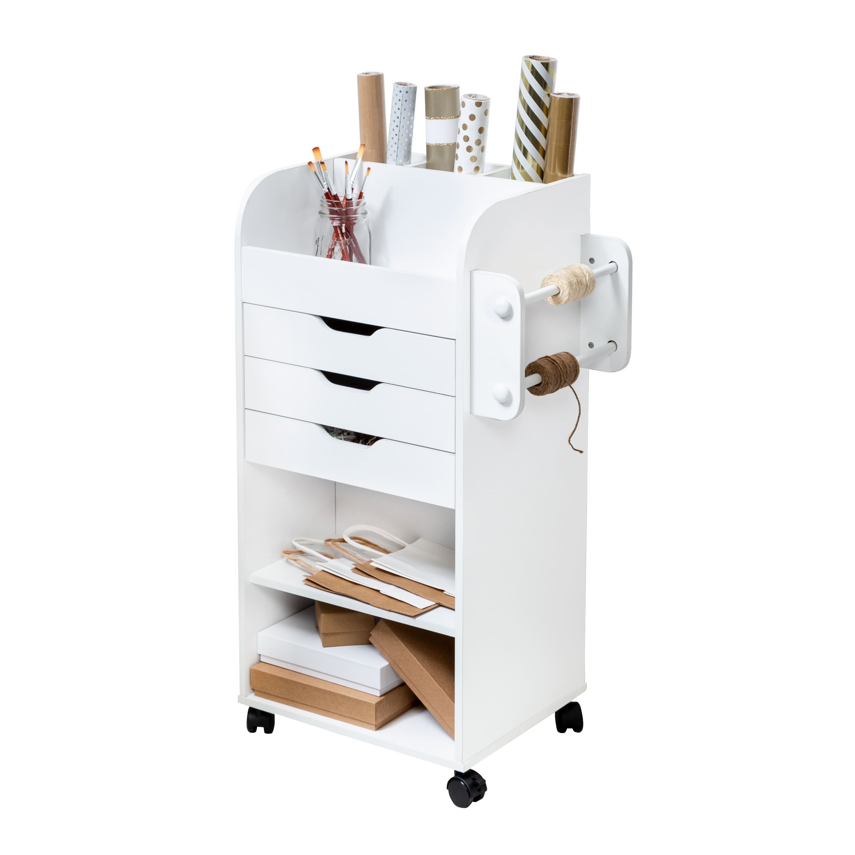Honey Can Do 3-Drawer White Rolling Craft Cart with Drawers &#x26; Slotted Compartments
