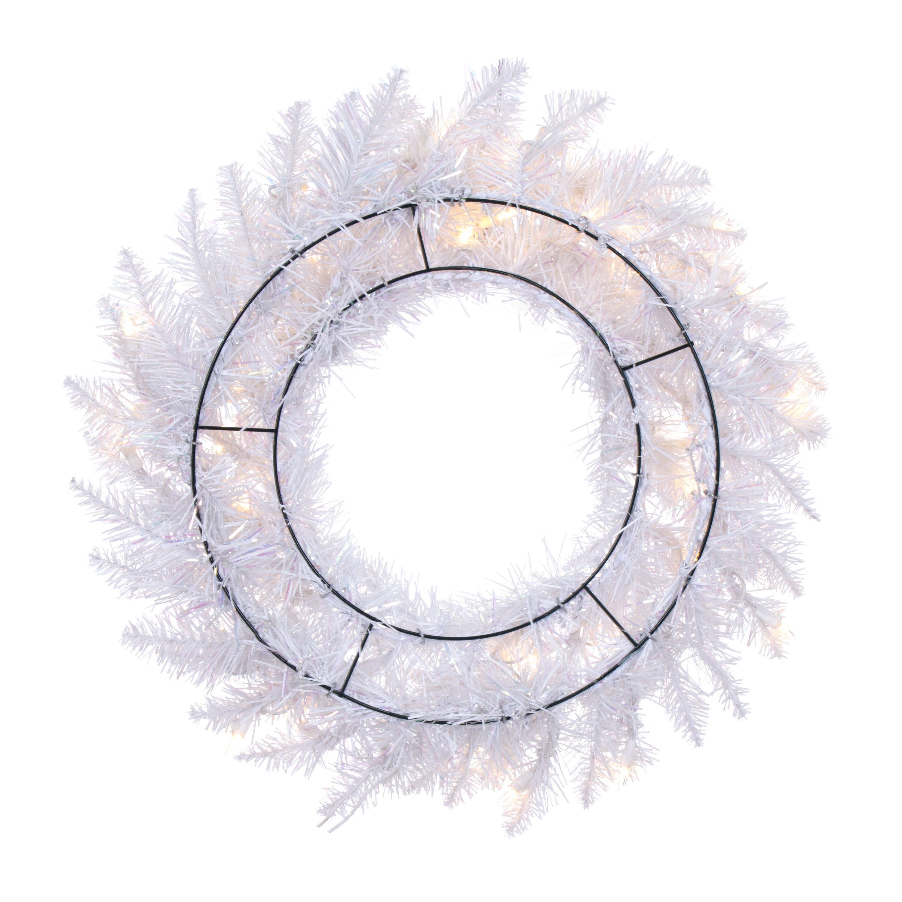 24" Pre-Lit Sparkle White Spruce Artificial Christmas Wreath, Warm White LED Lights