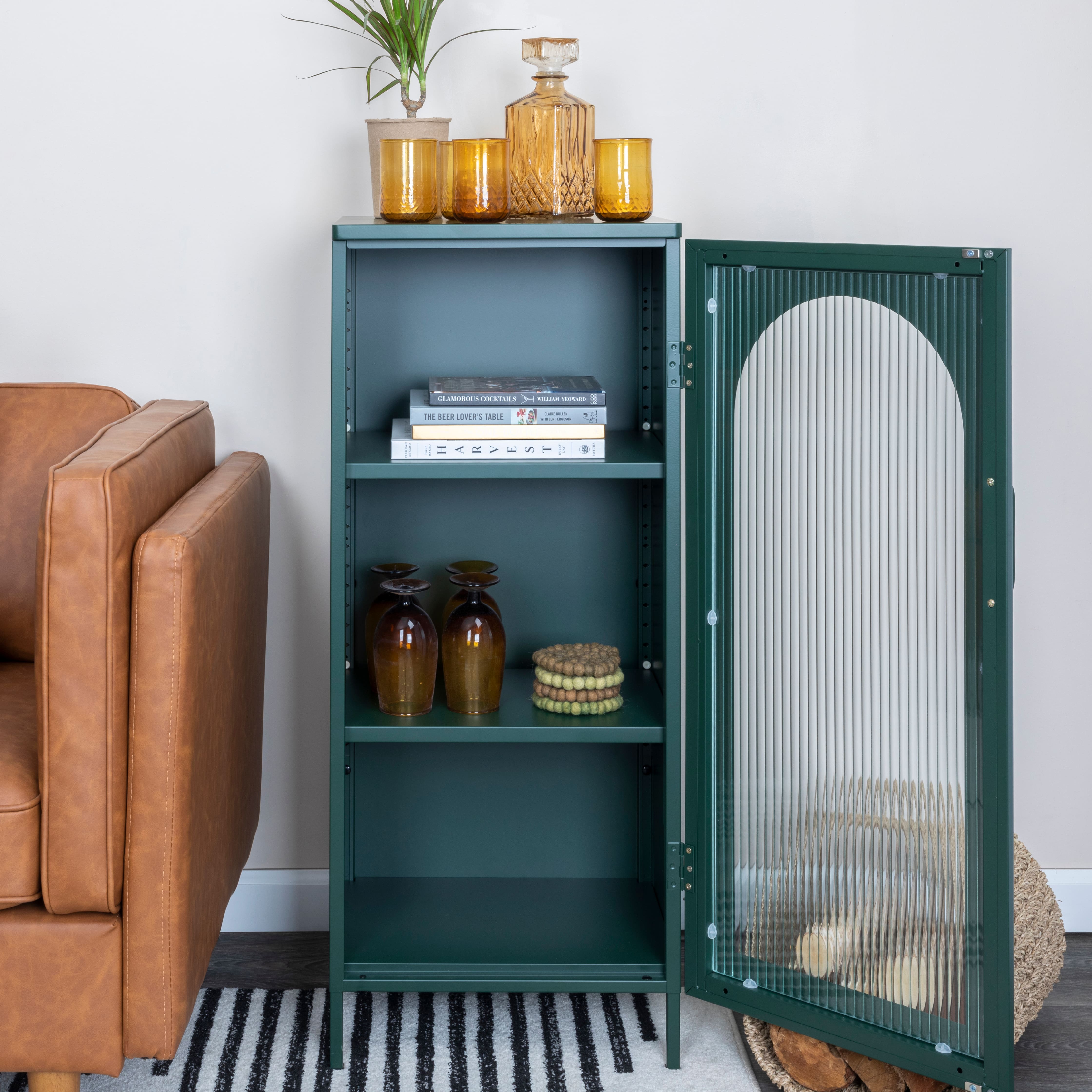 40&#x22; Solstice Narrow Metal Accent Cabinet with Adjustable Storage Shelves and Arched Glass Door