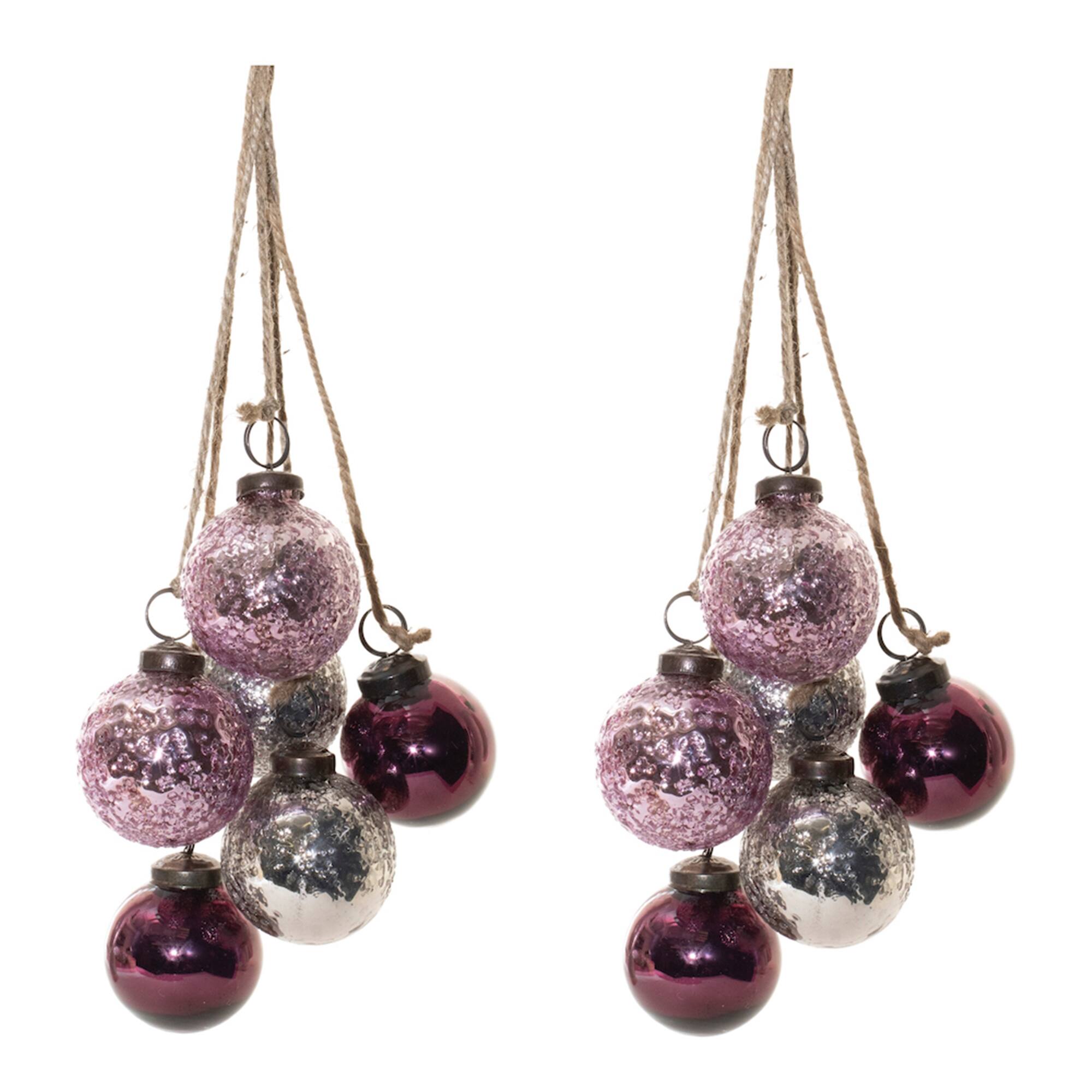 21" Purple Glass Ball Cluster Drop Ornaments, 2ct.