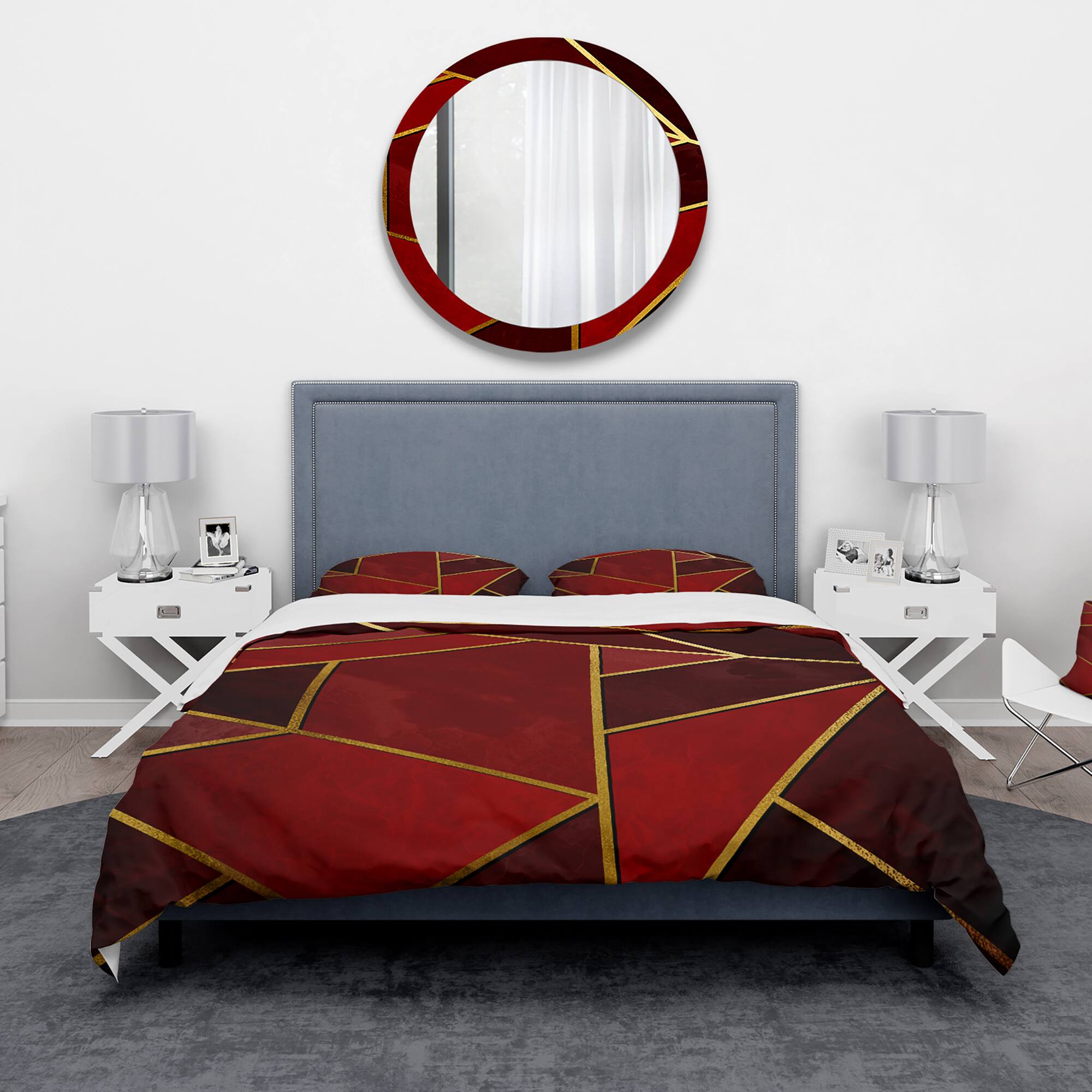 Designart &#x27;Yellow Triangulars over Shades of Red&#x27; Modern &#x26; Contemporary Bedding Set - Duvet Cover &#x26; Shams