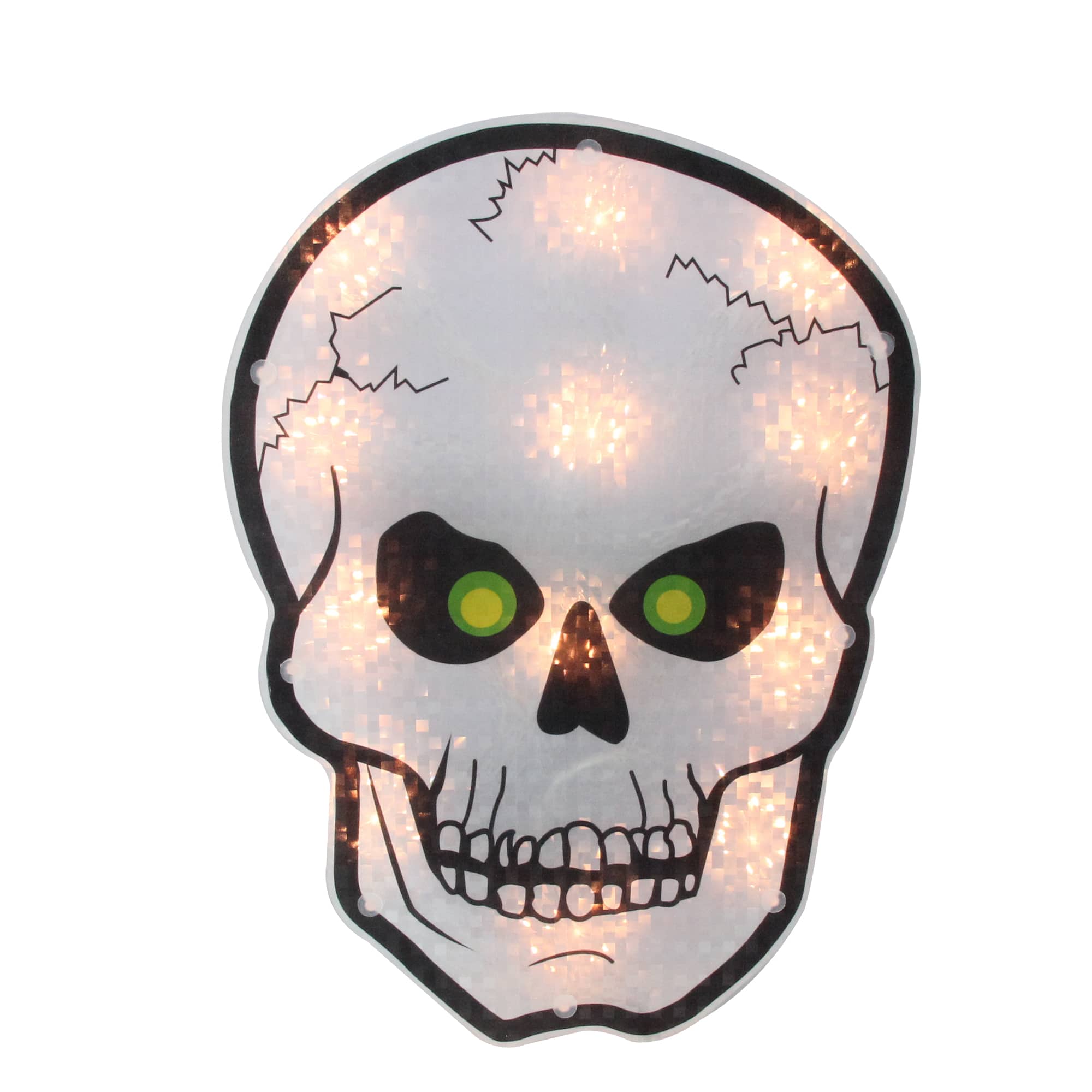 12" Silver & Black Holographic Lighted Skull Halloween Window Silhouette Decoration