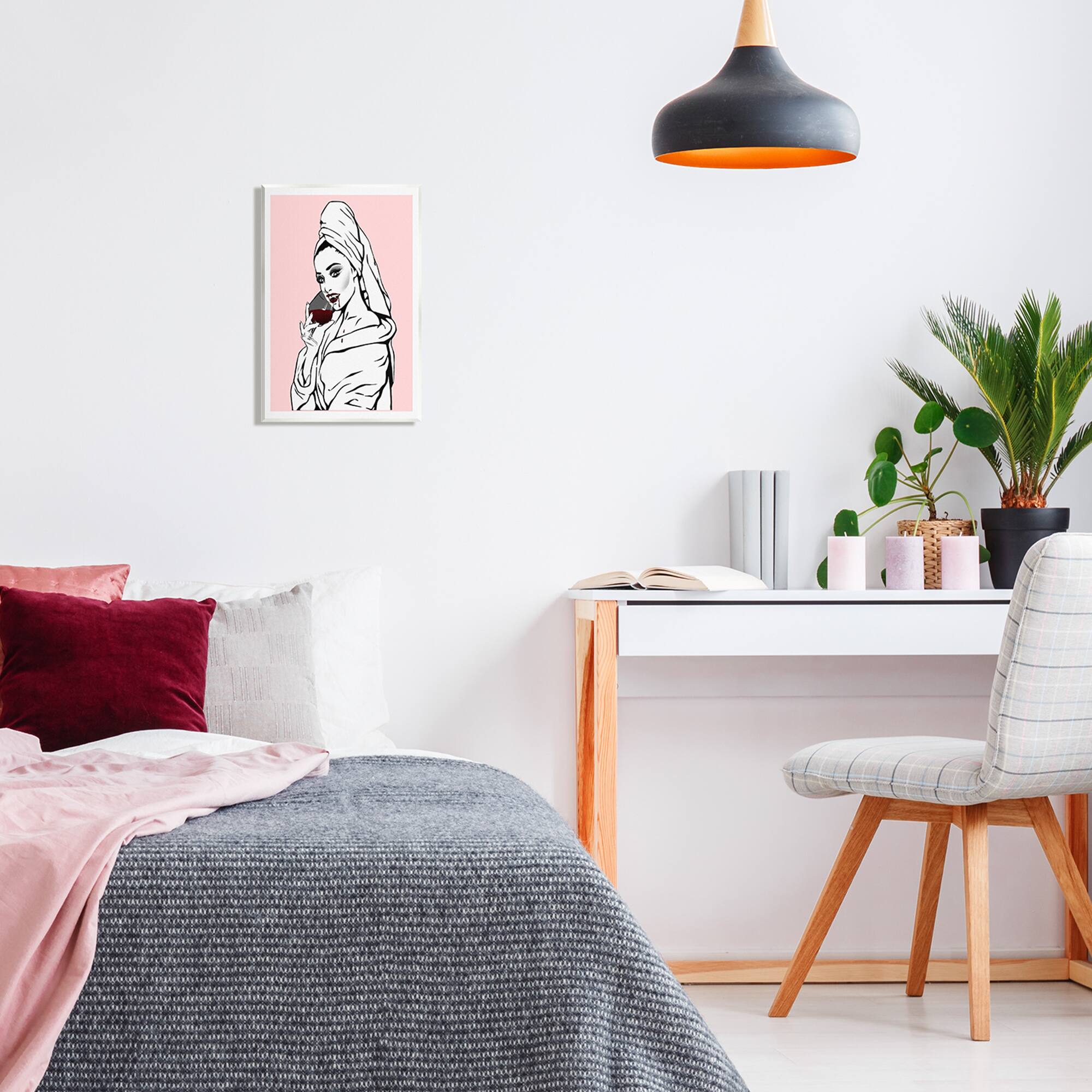 Stupell Industries Pink Vampire Fashionista Drinking Wine Wall Plaque Art