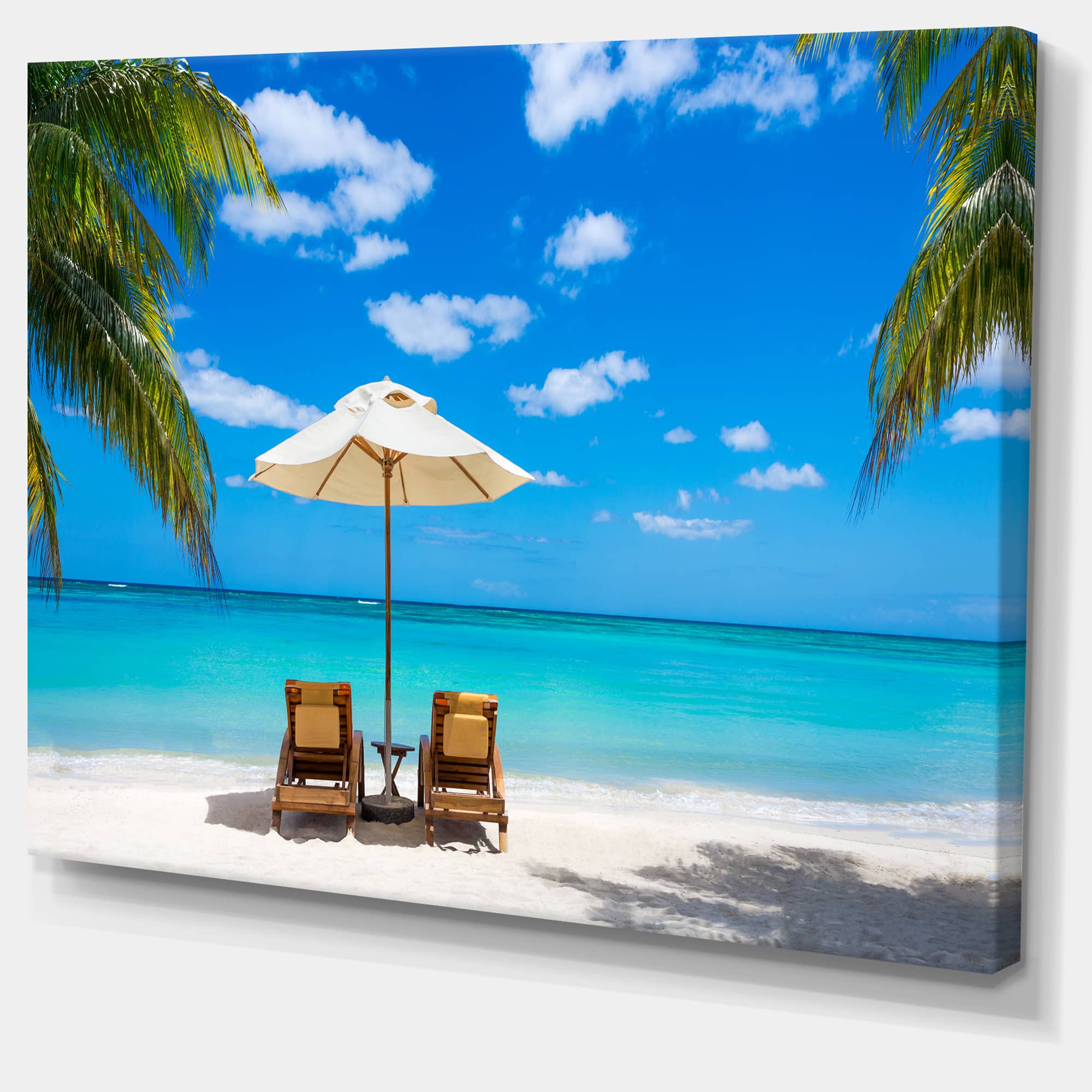 Designart - Turquoise Beach with Chairs - Seashore Photo Canvas Print