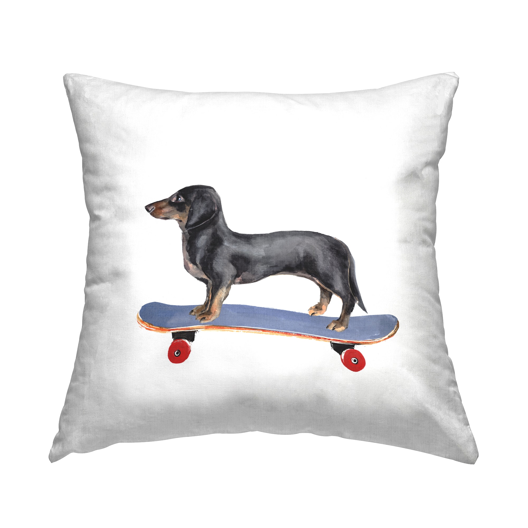 Stupell Industries Dachshund Pet Dog on Blue Skateboard Throw Pillow 18" x 18"
