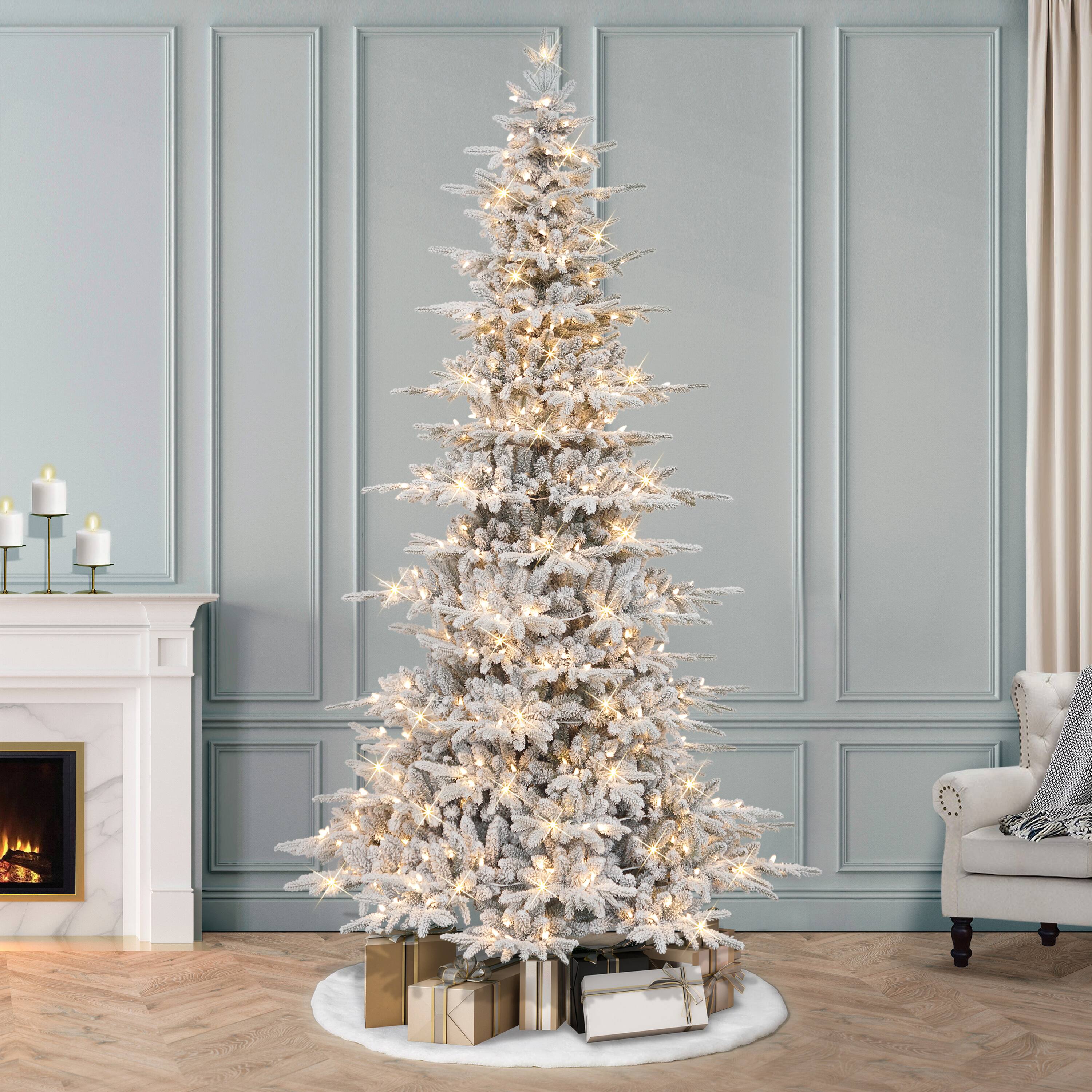 9ft. Pre-Lit Slim Flocked Artificial Utah Fir Tree, Multicolor Lights