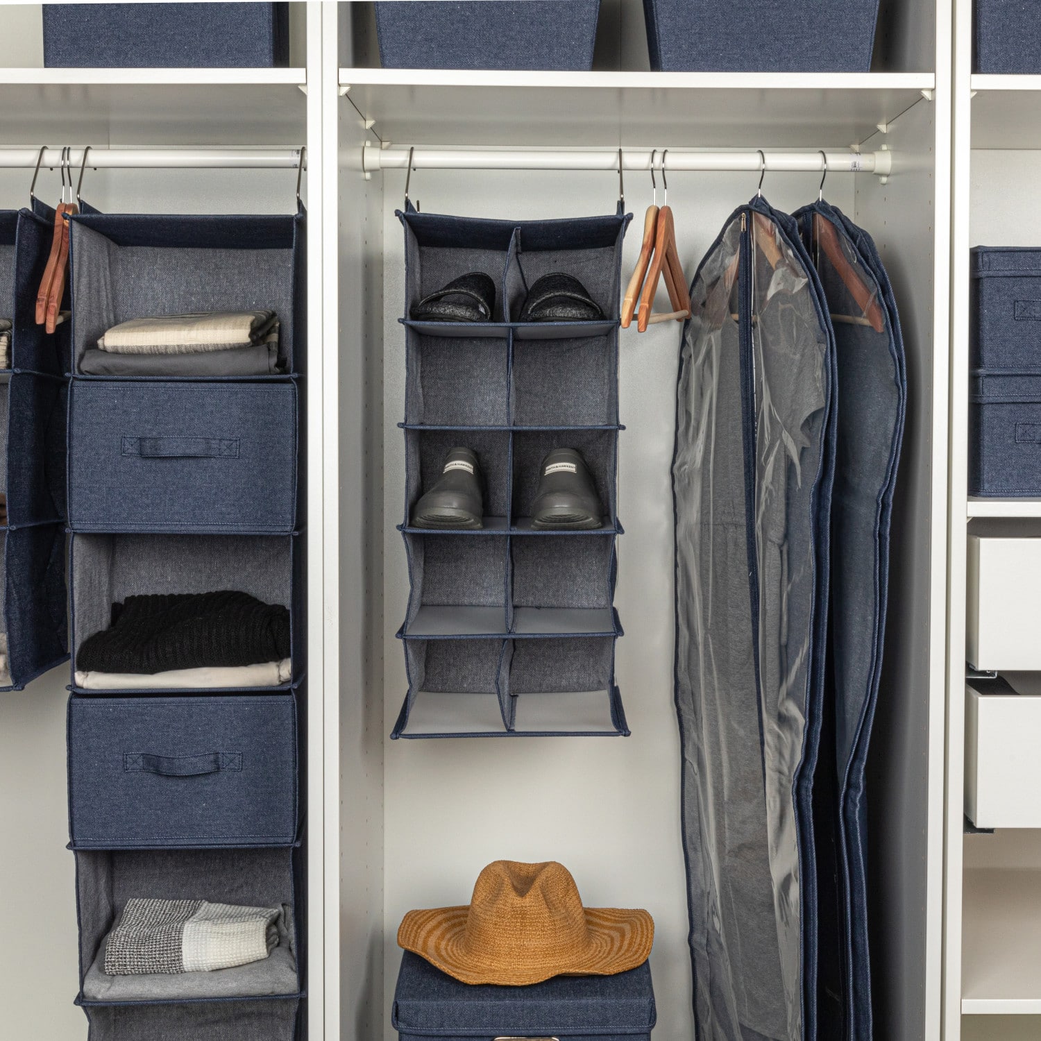 Household Essentials Denim 27&#x22; Cotton Blend &#x26; Plastic 10 Shelf Closet Shoe Organizer