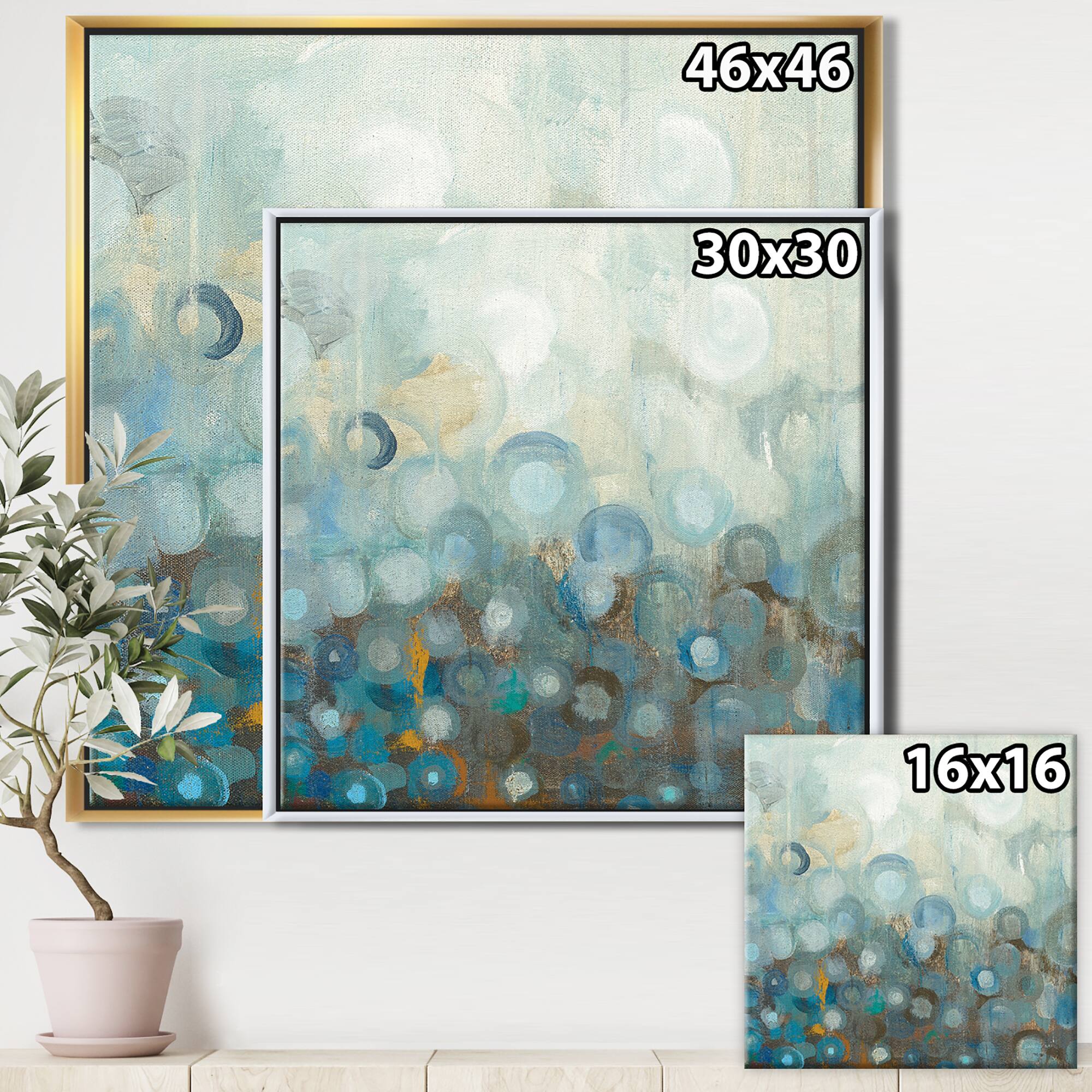 Designart - Blue and Bronze Dots on Glass II - Modern & Contemporary Framed Canvas