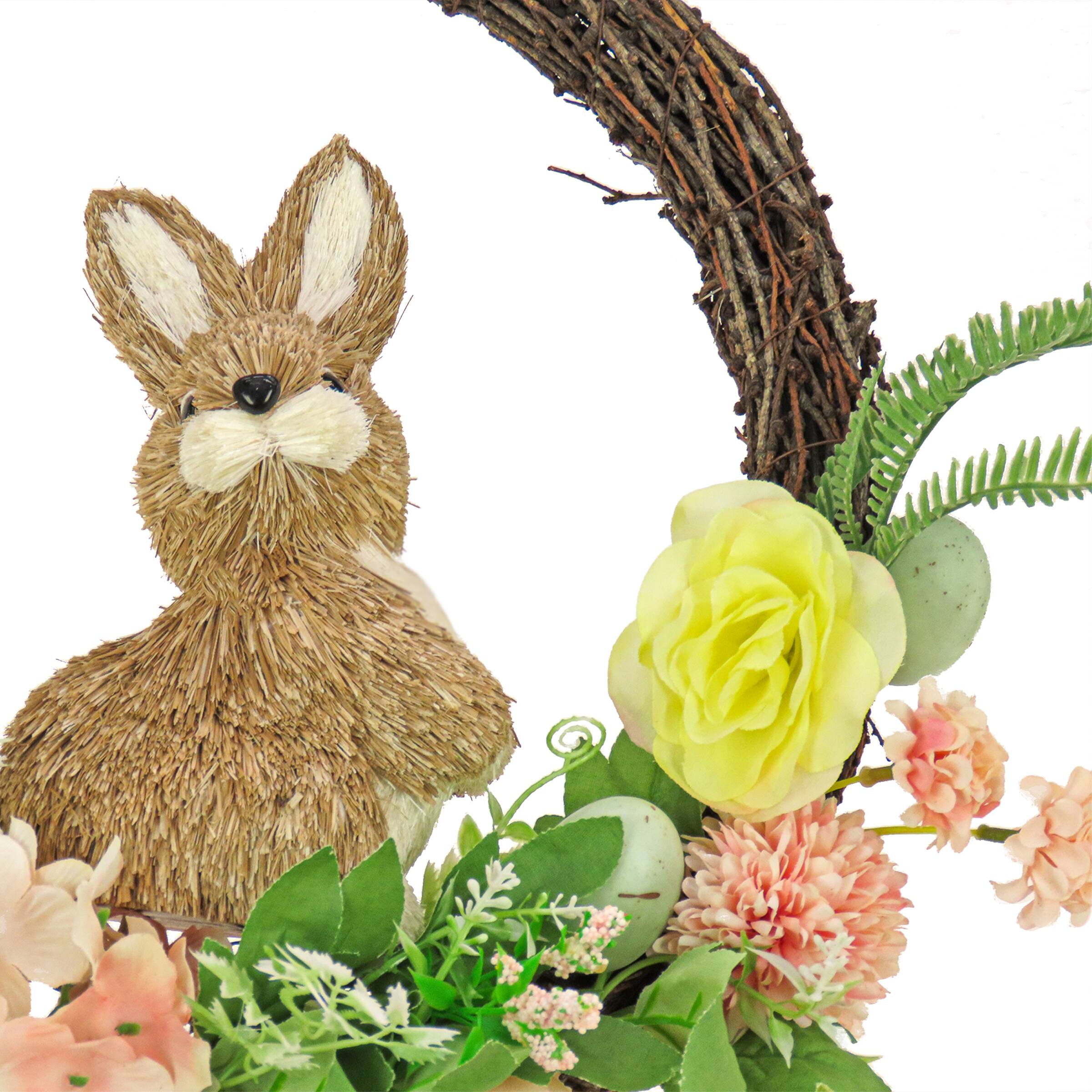 16" Bunny & Rose Flowers Hanging Wreath