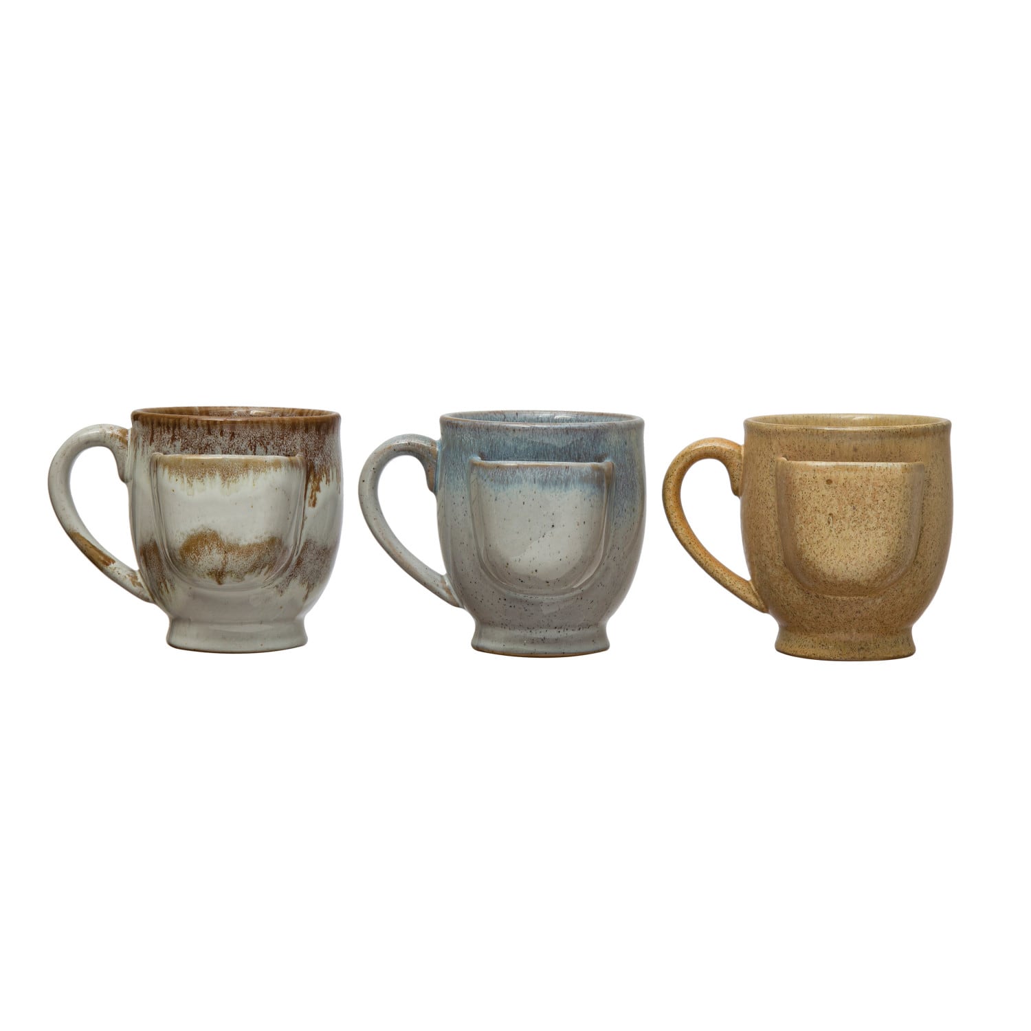 Reactive Glaze Stoneware Mugs with Tea Bag Holders Set