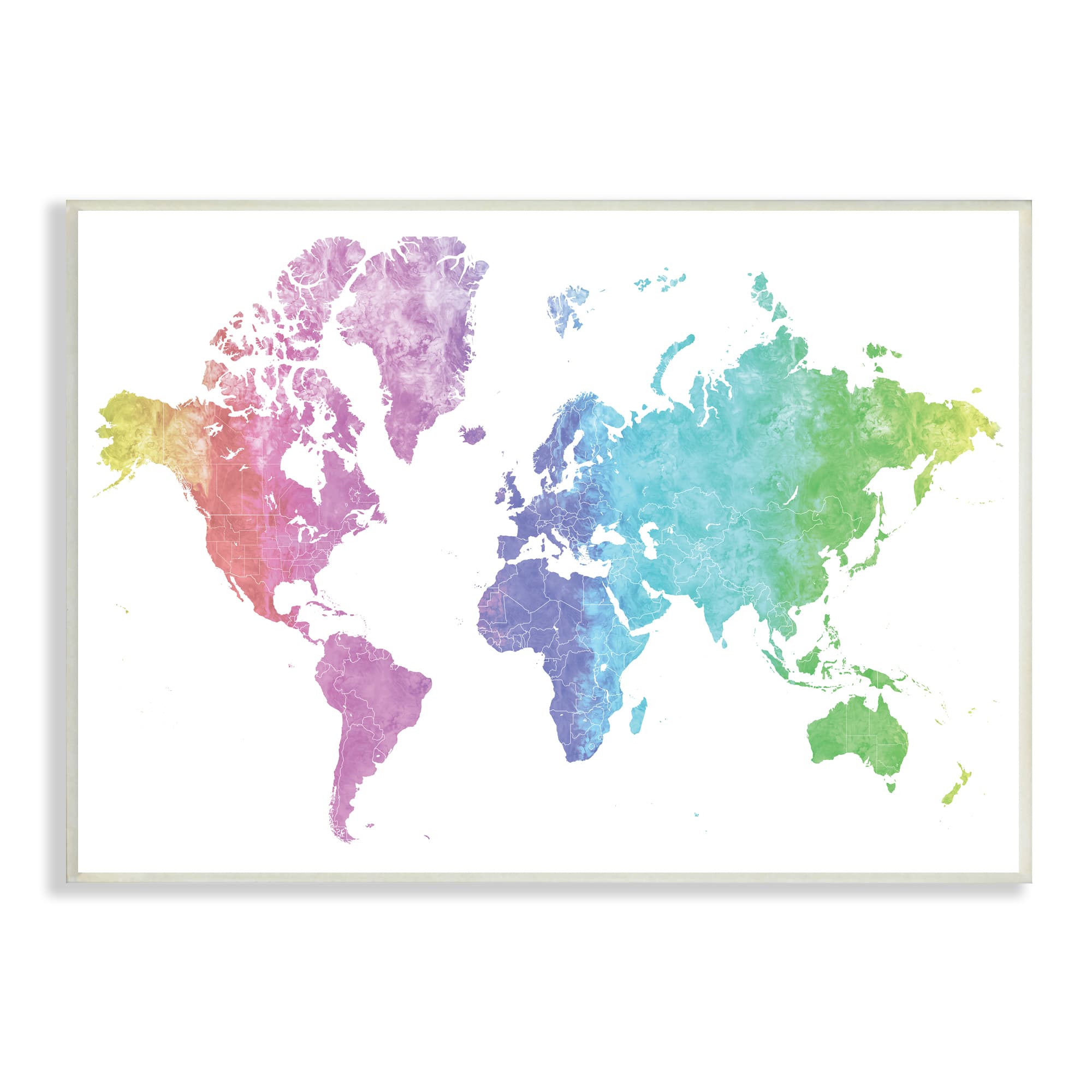 Stupell Industries Modern Rainbow Map of the World Transitioning Tones Wall Plaque