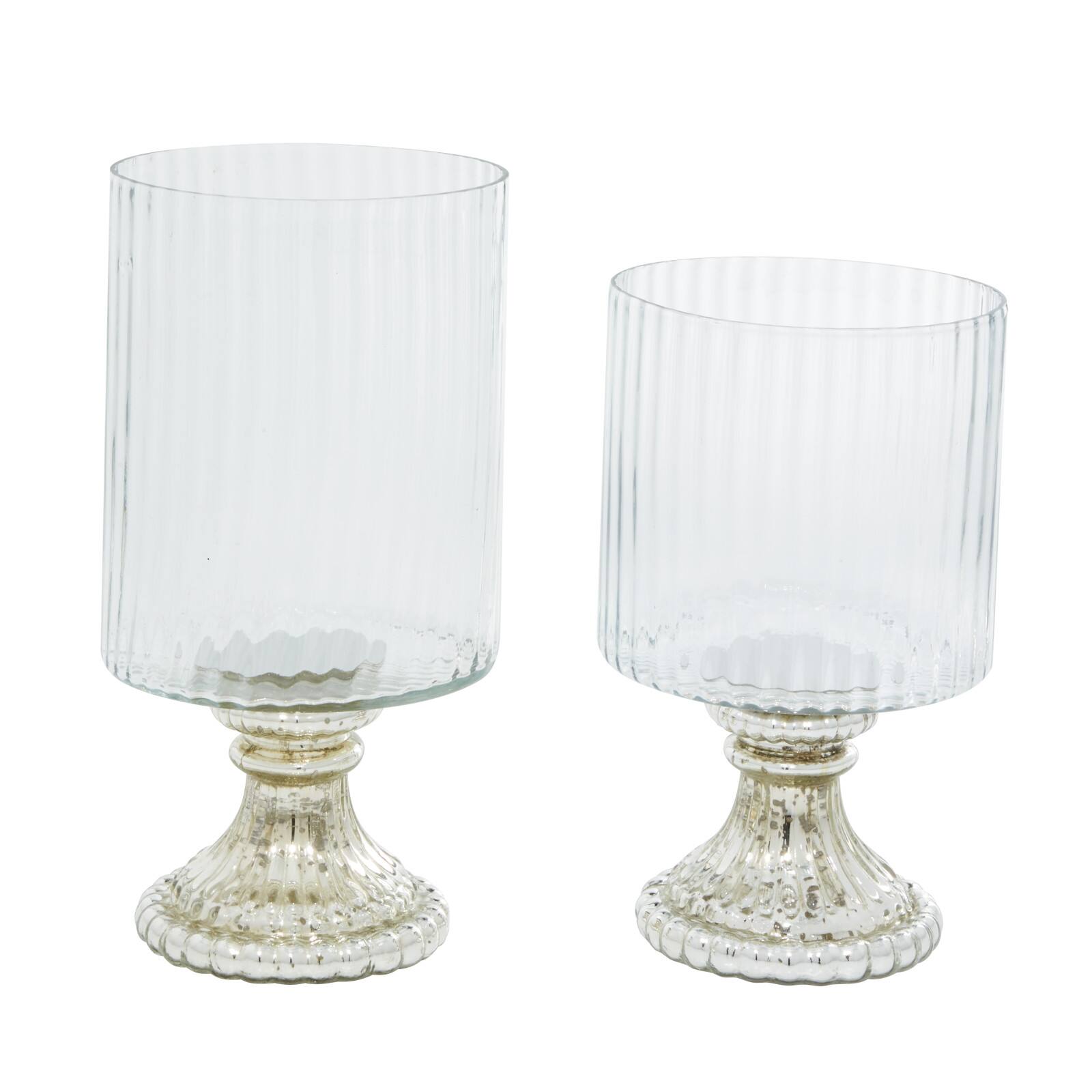Set of 2 Clear Glass Vintage Hurricane Lamp, 10&#x22;, 12&#x22;