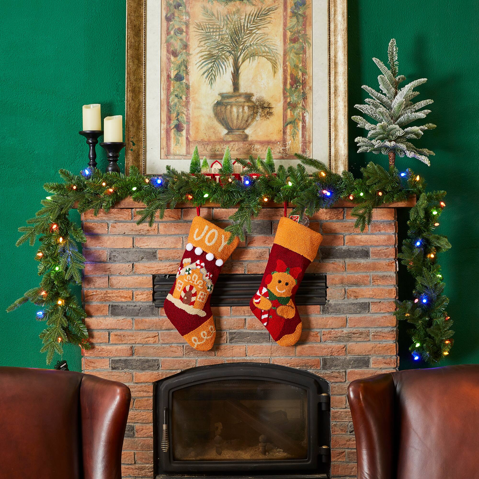 Glitzhome&#xAE; 9ft. Pre-Lit Greenery Christmas Garland with Timer