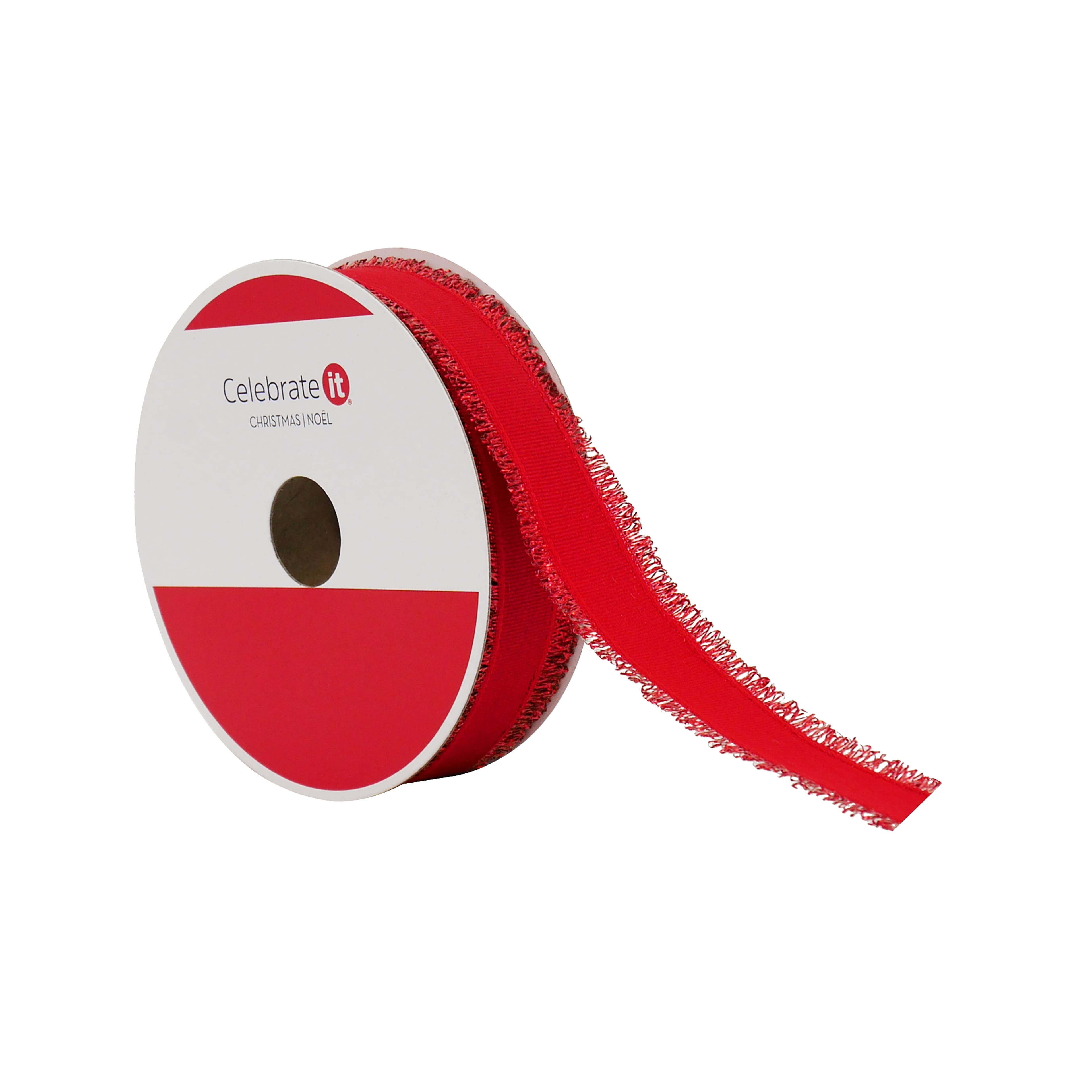 2.5&#x22; x 20ft. Red Tinsel Edges Wired Ribbon by Celebrate It&#xAE;