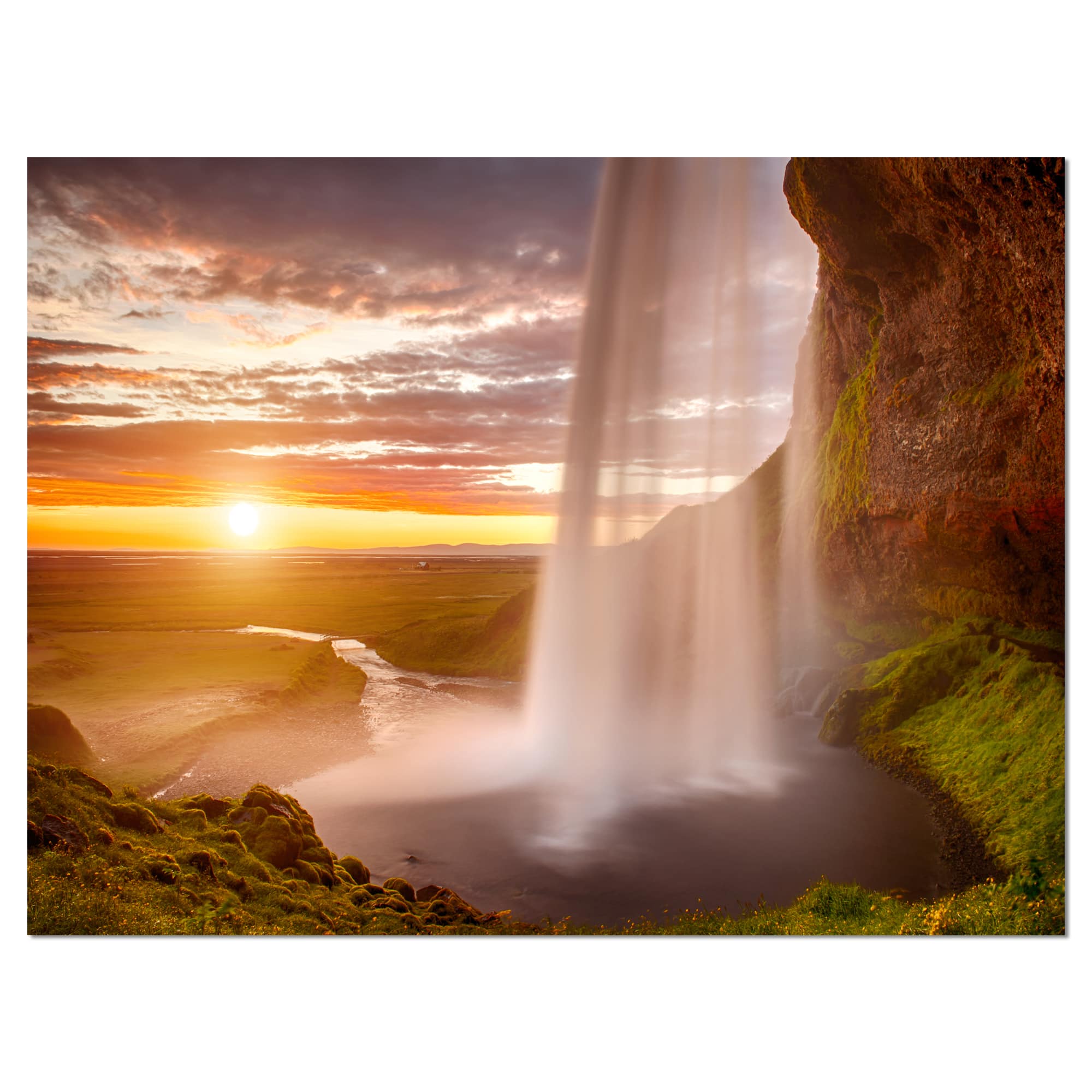Designart - Seljalandsfoss Waterfall at Sunset - Landscape Photography Canvas Print