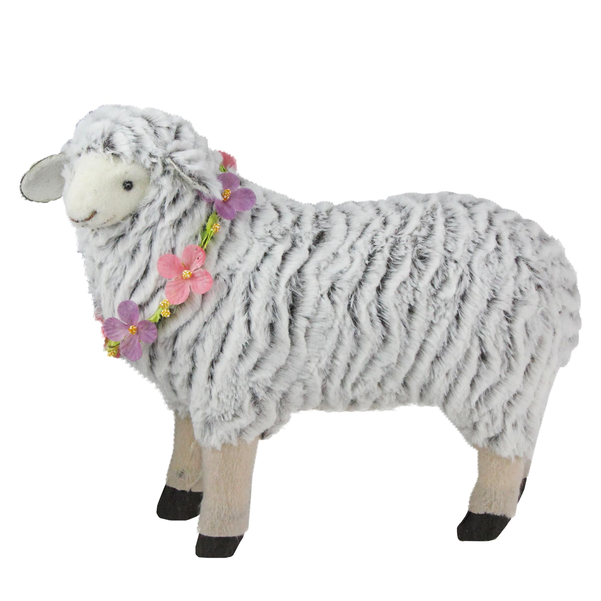 13&#x22; White &#x26; Black Plush Standing Sheep Easter Figure