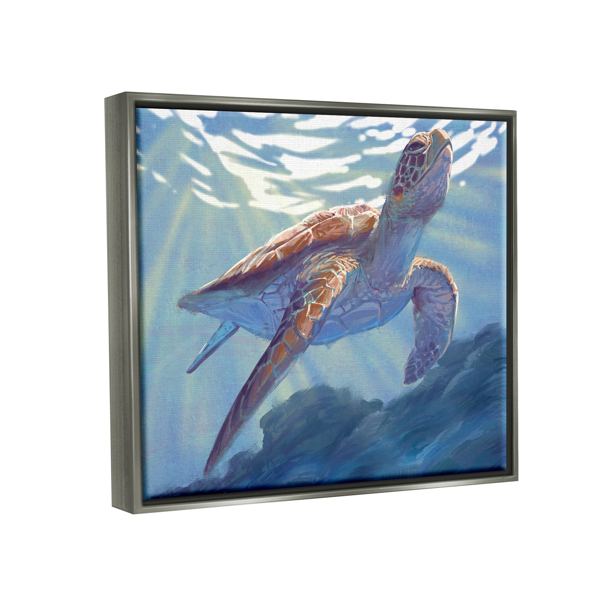Stupell Industries Deep Ocean Sea Turtle Framed Floater Canvas Wall Art