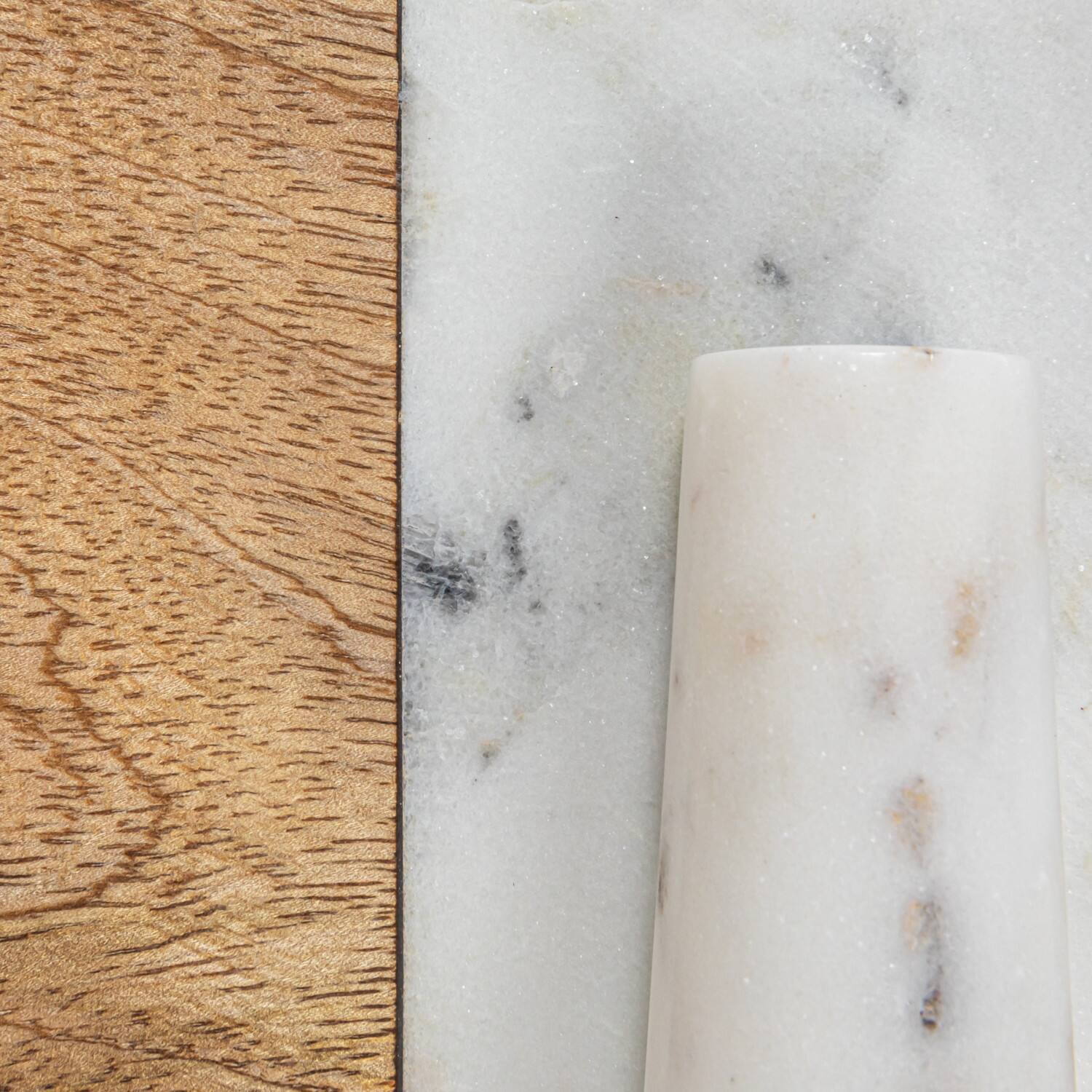 Hello Honey&#xAE; Natural &#x26; White Mango Wood &#x26; Marble Cheese &#x26; Cutting Board with Inlaid Pestle