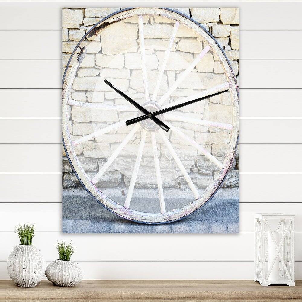 Designart Old Vintage Broken Wood Wheel Farmhouse Wall Clock