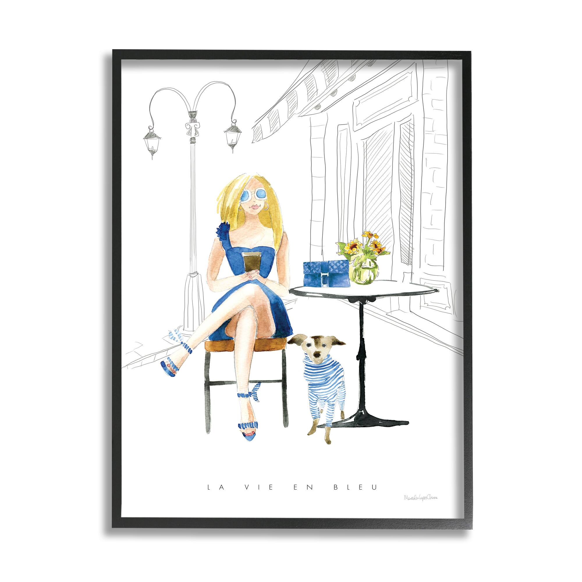 Stupell Industries La Vie En Bleu Parisian Glam Phrase Female Framed Wall Art