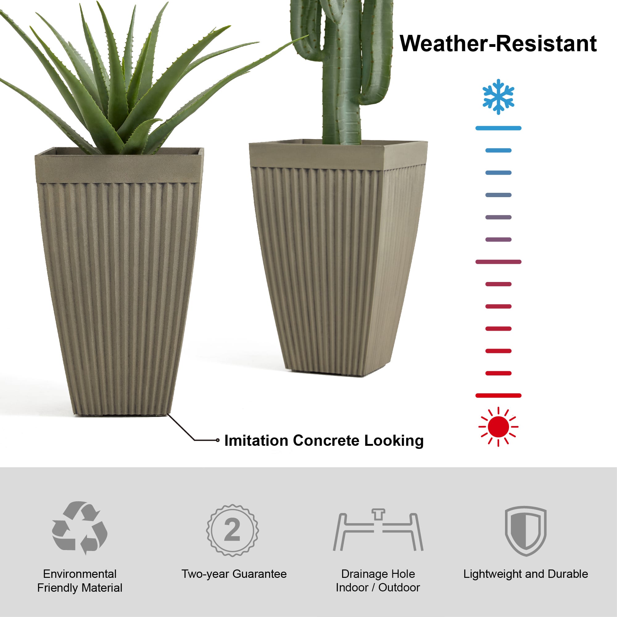 Glitzhome&#xAE; 23&#x22; Eco-Friendly Oversized Faux Concrete Square Fluted Pot Planters, 2ct.