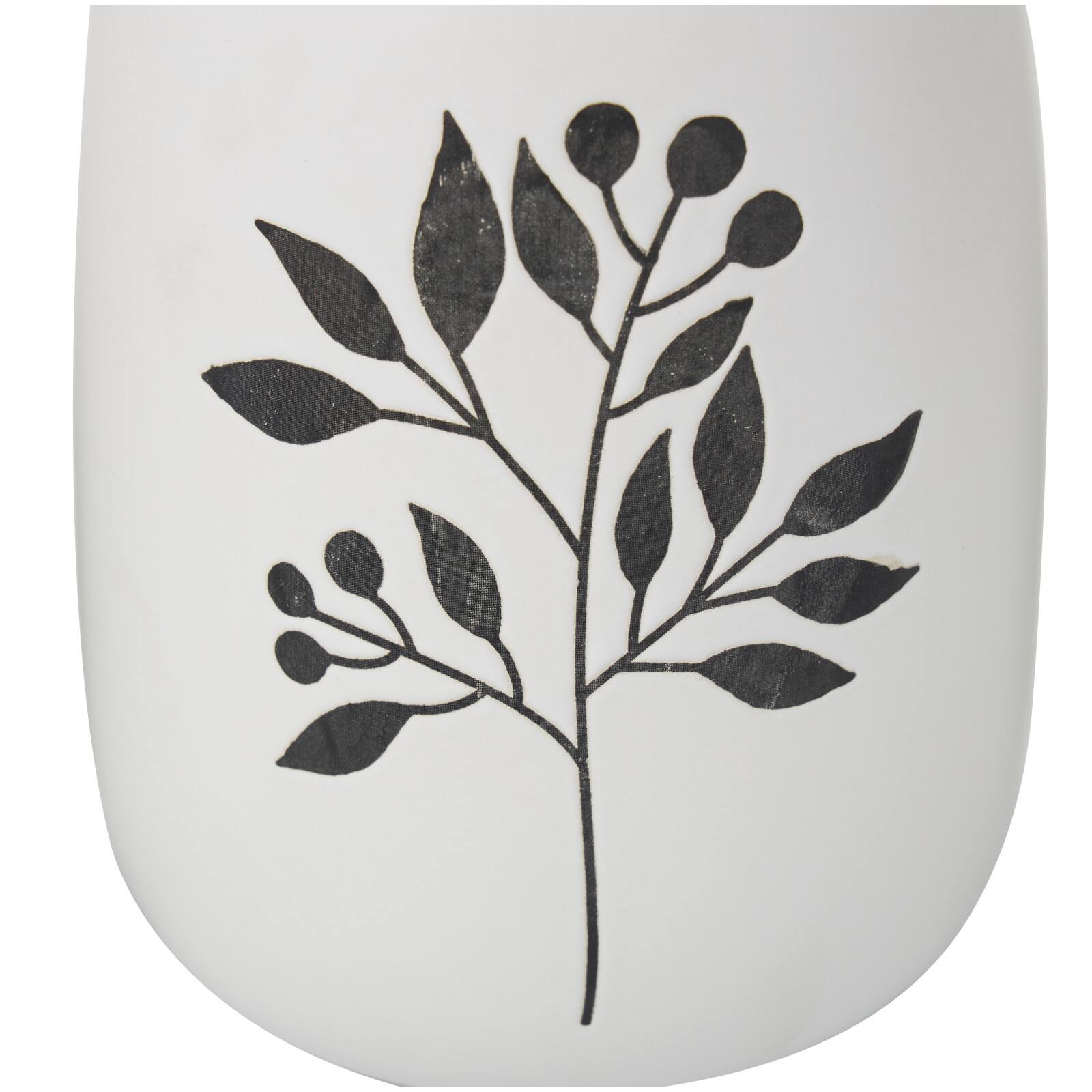 White Ceramic Vase with Black Leaf & Berry Prints Set