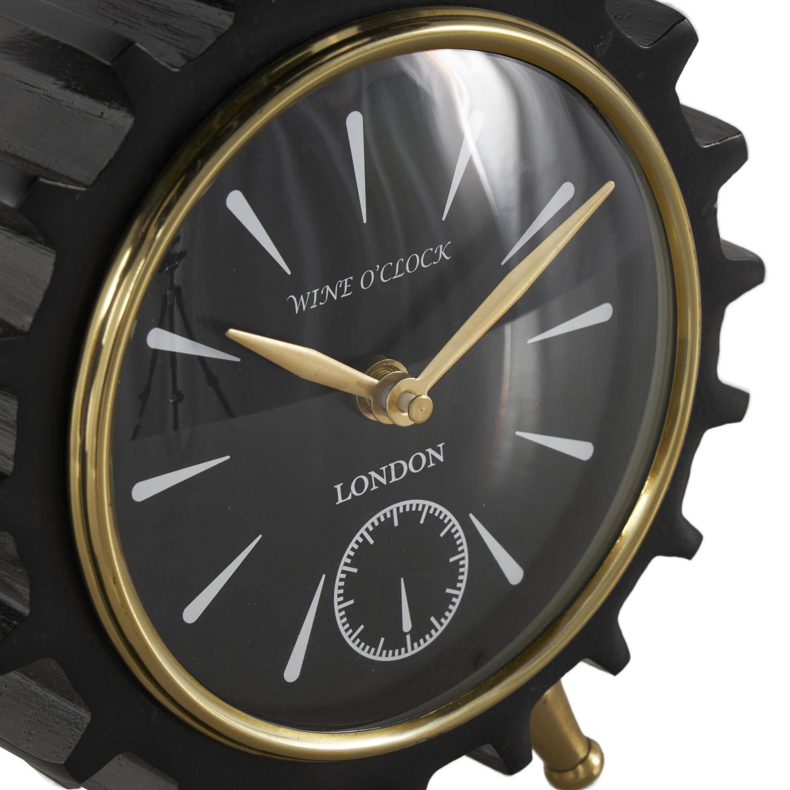 Black Aluminum Gear Clock with Gold Hands and Legs