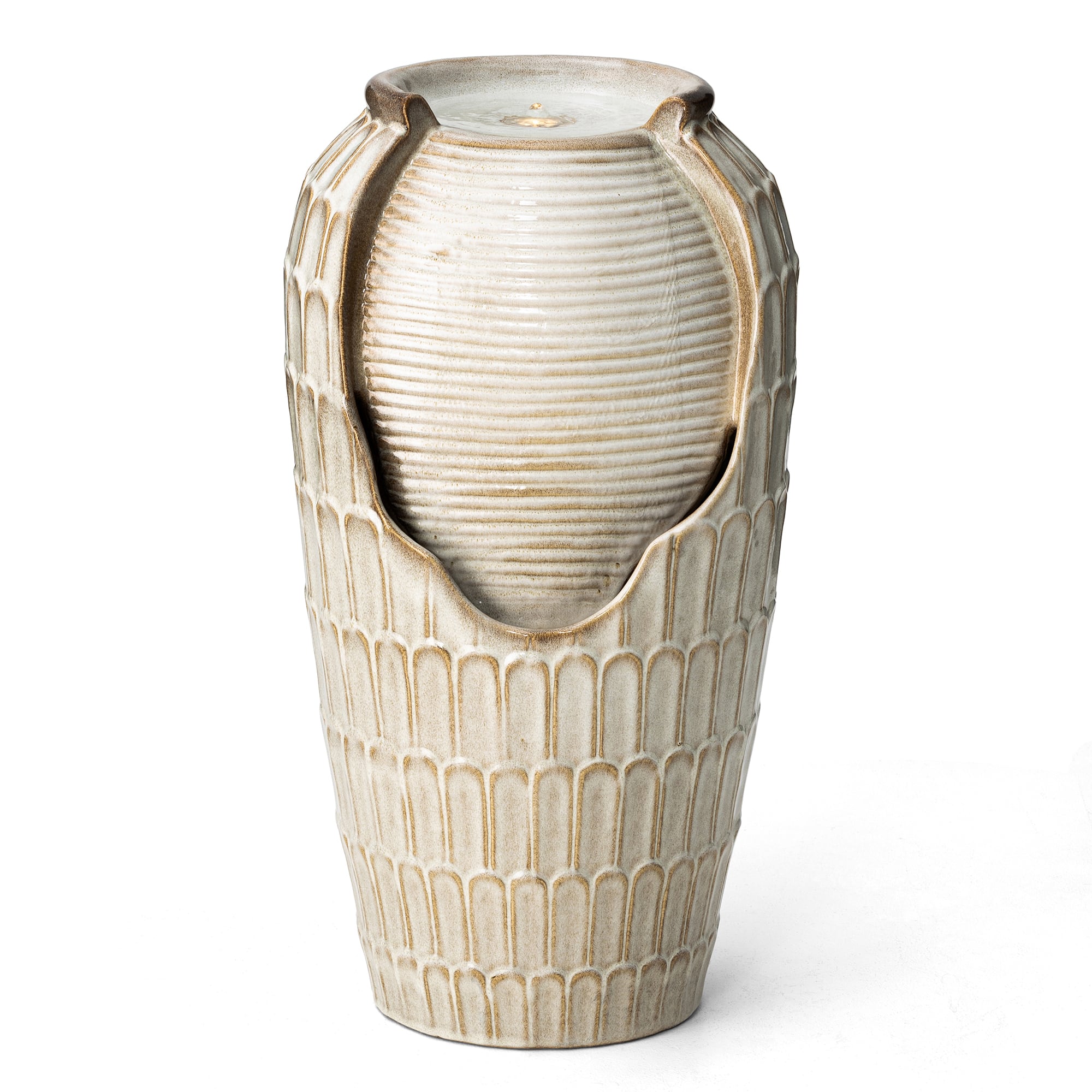 Glitzhome® 28.25" LED Petals Textured Ceramic Jar Outdoor Floor Fountain