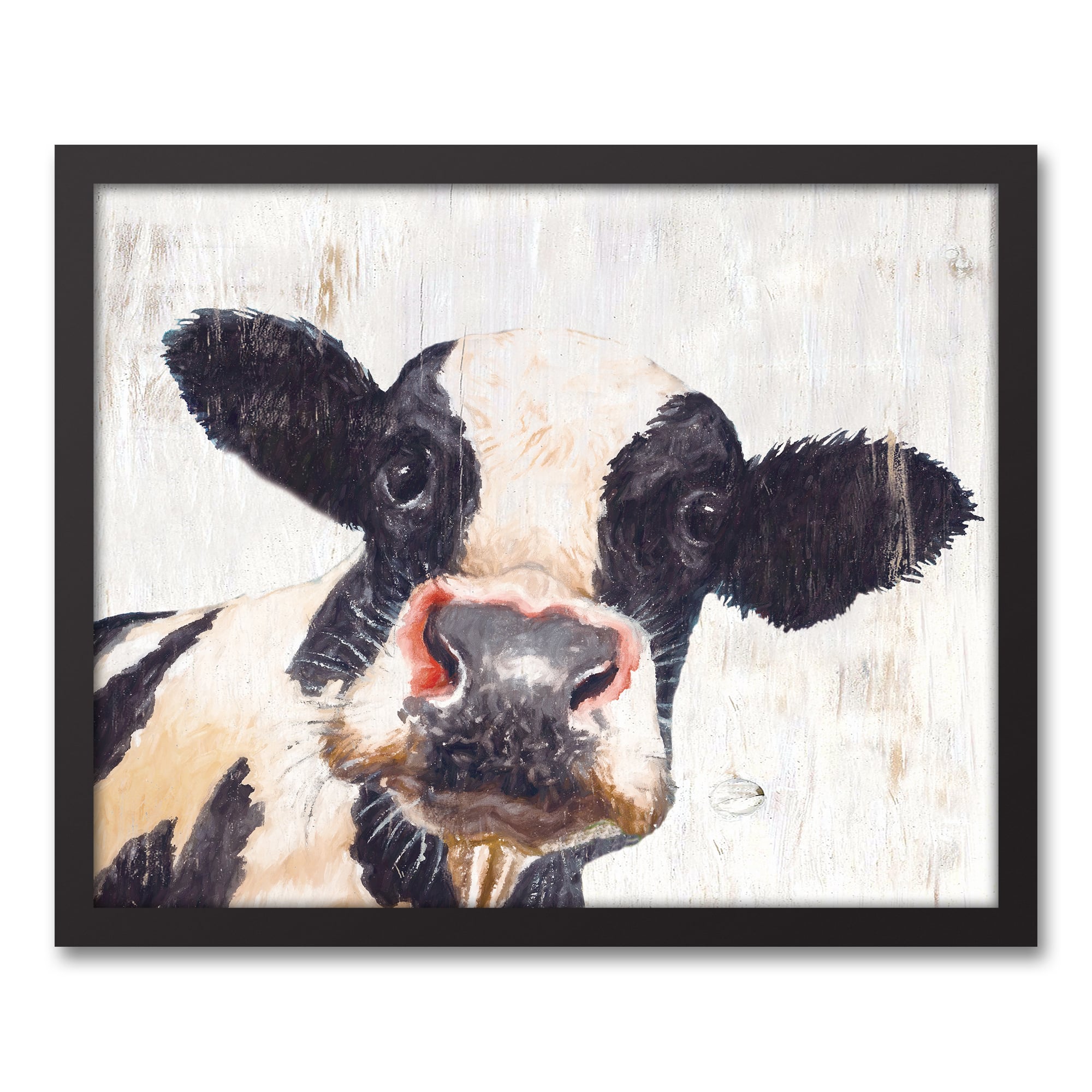 Neutral Staring Cow Black Framed Canvas