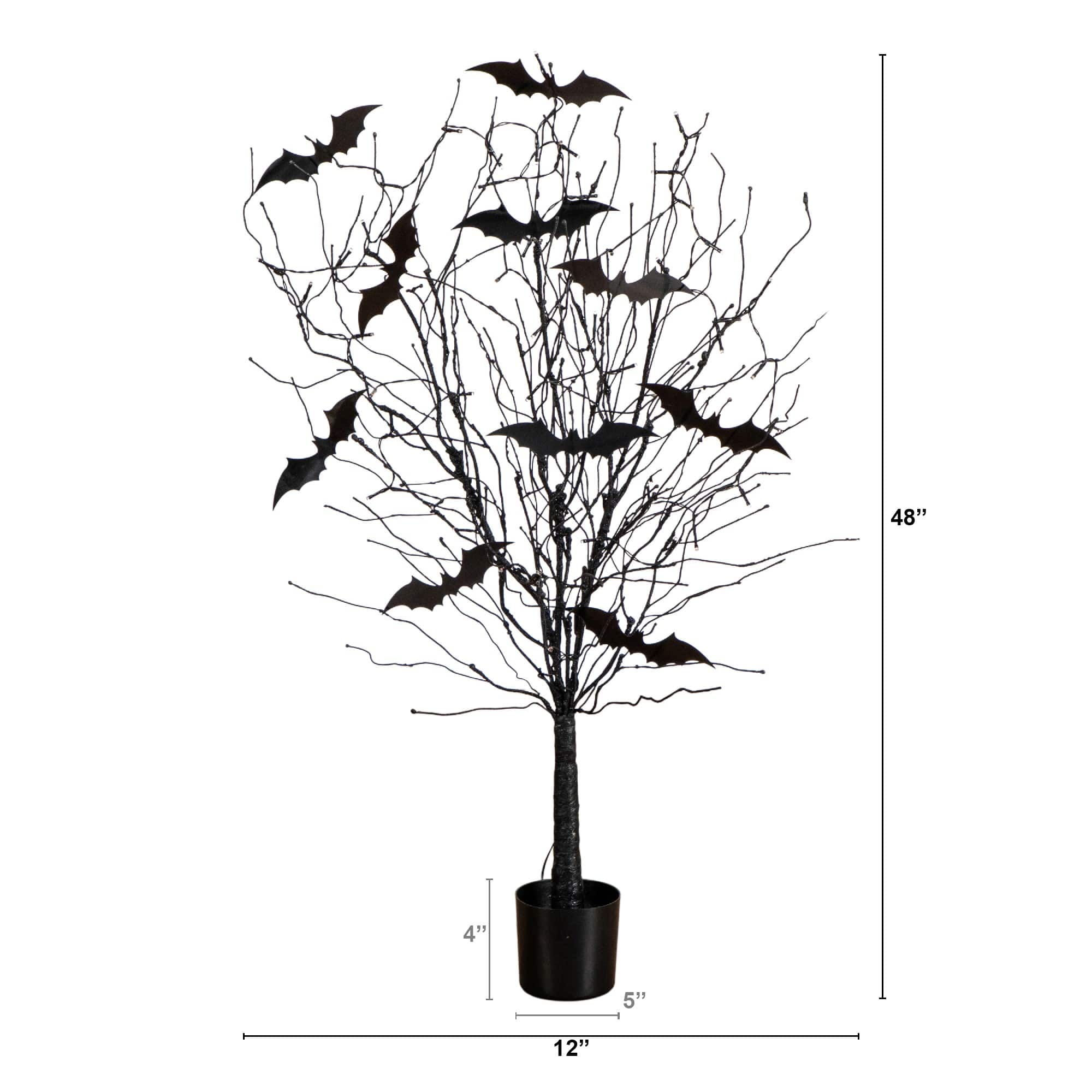 4ft. Pre-Lit Artificial Halloween Black Twig Tree with Bats and 50 Orange LED Lights