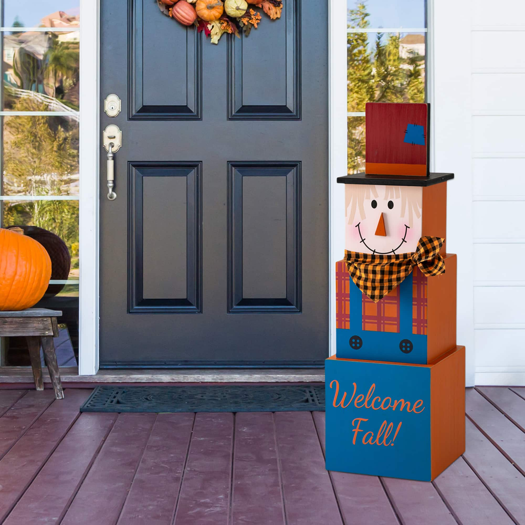 Glitzhome&#xAE; 36&#x22; Double Sided Stacked Pumpkins Halloween Porch Decor