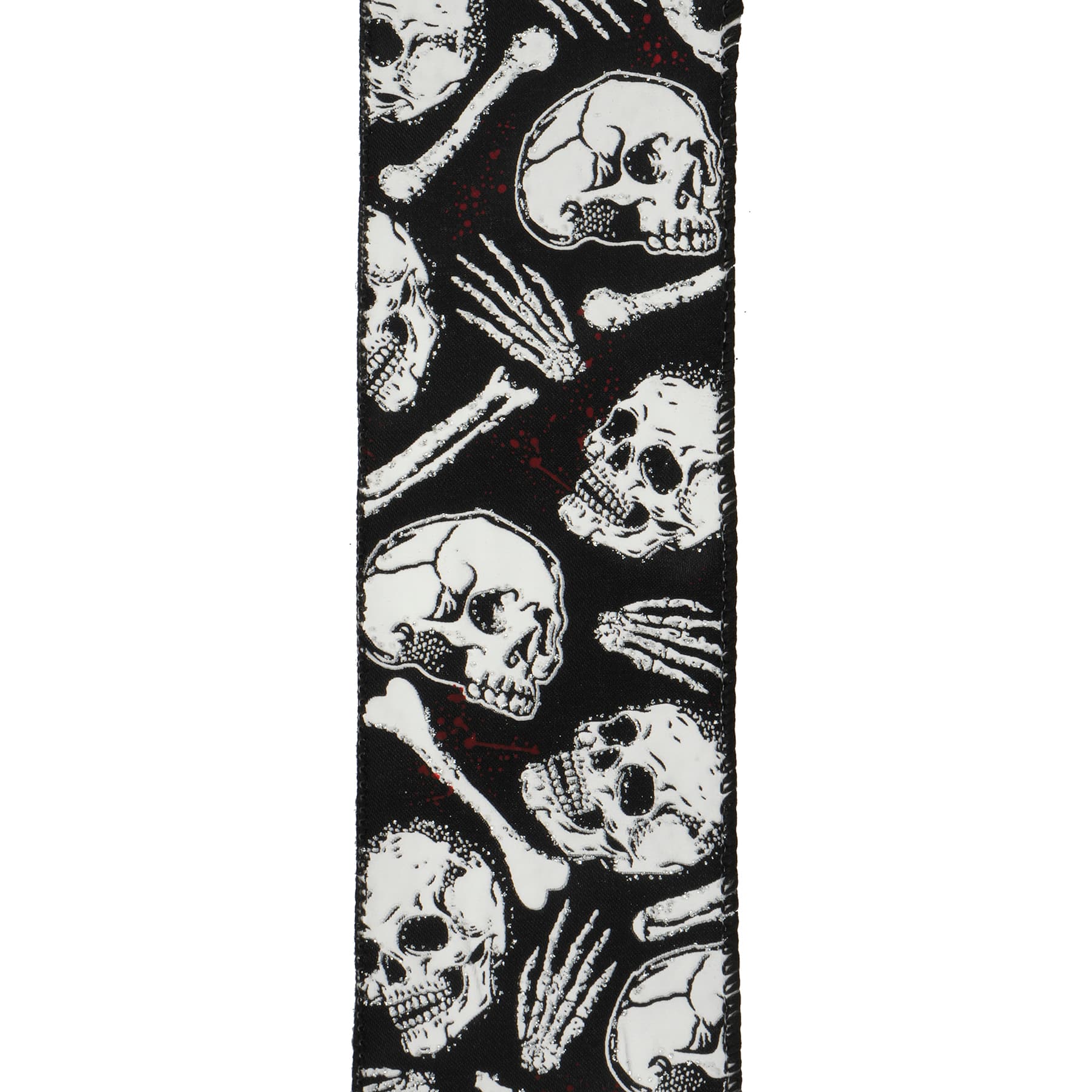 2.5&#x22; x 20ft. Black &#x26; White Wired Skeleton Head Ribbon by Celebrate It&#xAE; Halloween