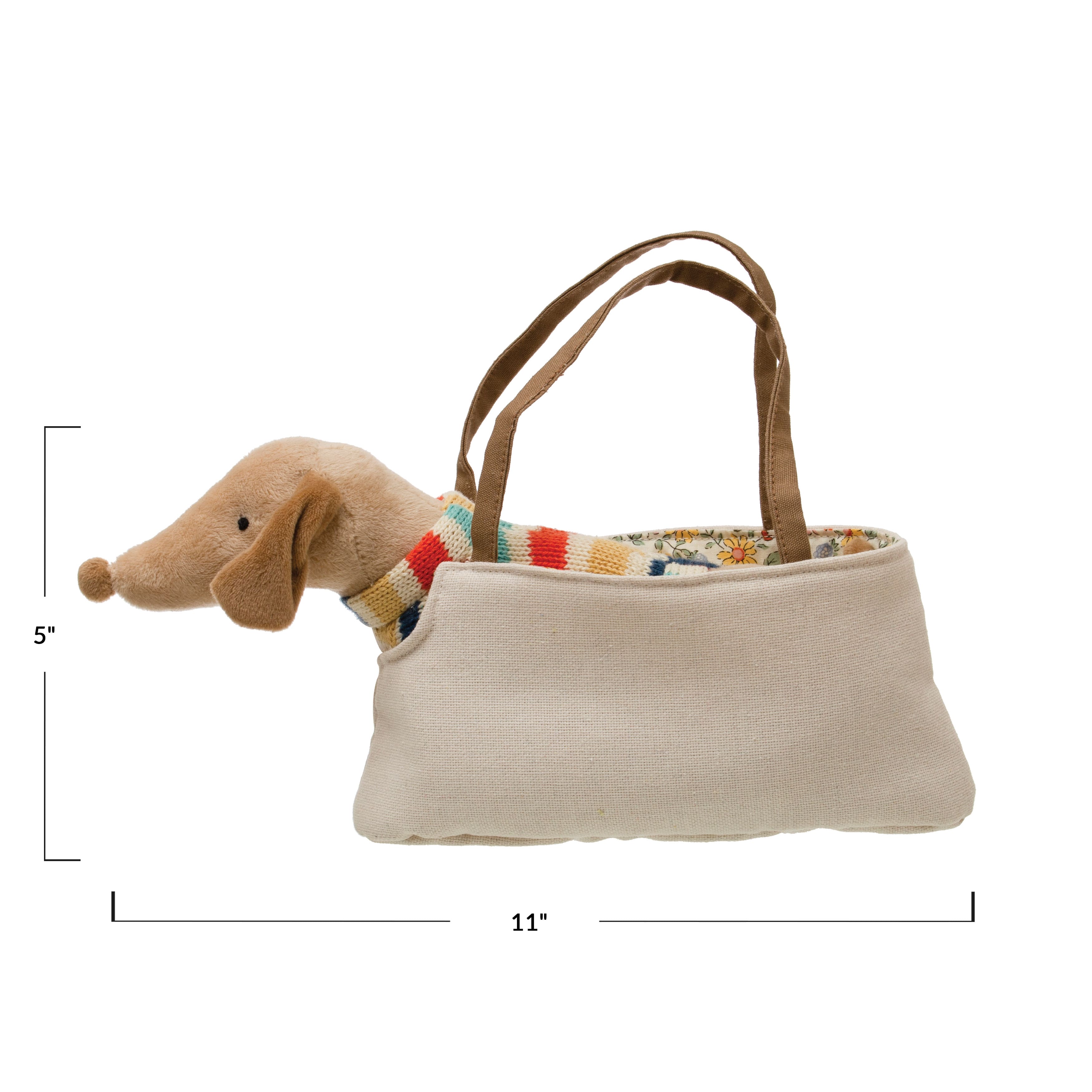 Hello Honey&#xAE; 11&#x22; Cotton Removable Brown Dachshund in Dog Carrier