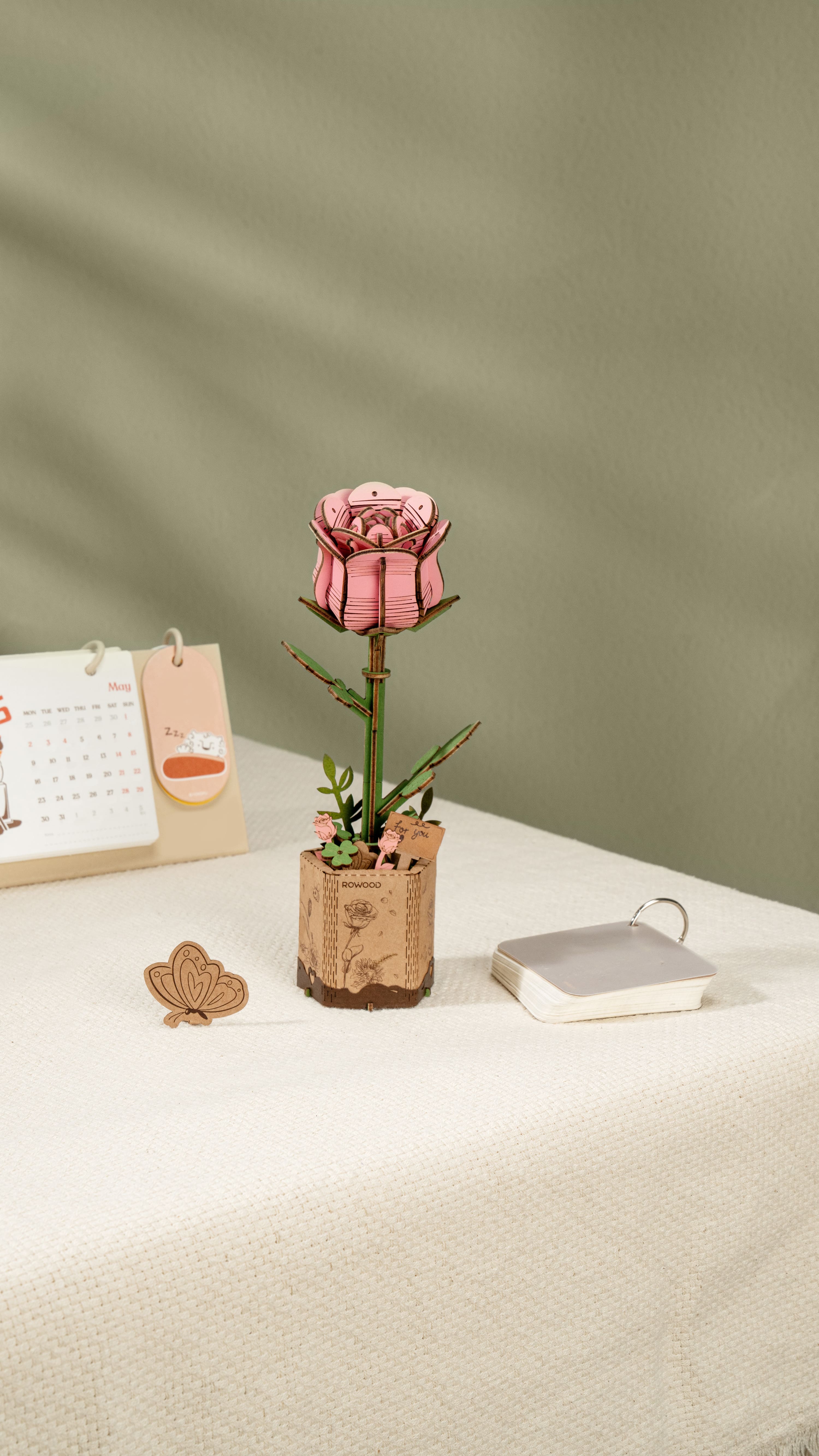 Rowood Pink Rose Wooden Bloom Craft