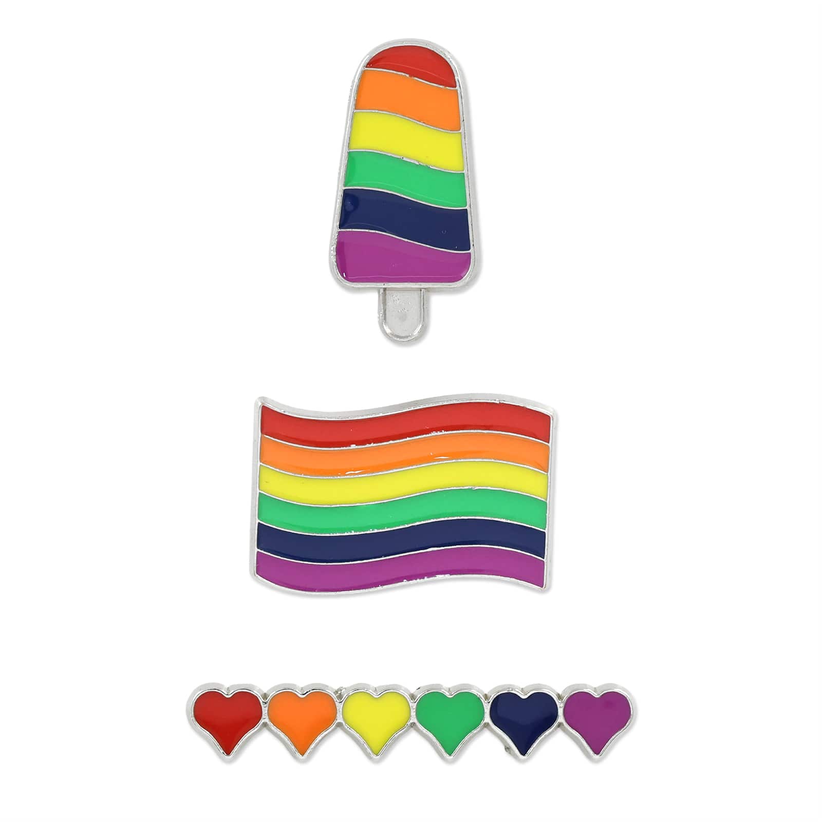 Pride Flag, Hearts &#x26; Popsicle Enamel Pin Set by Celebrate It&#x2122;
