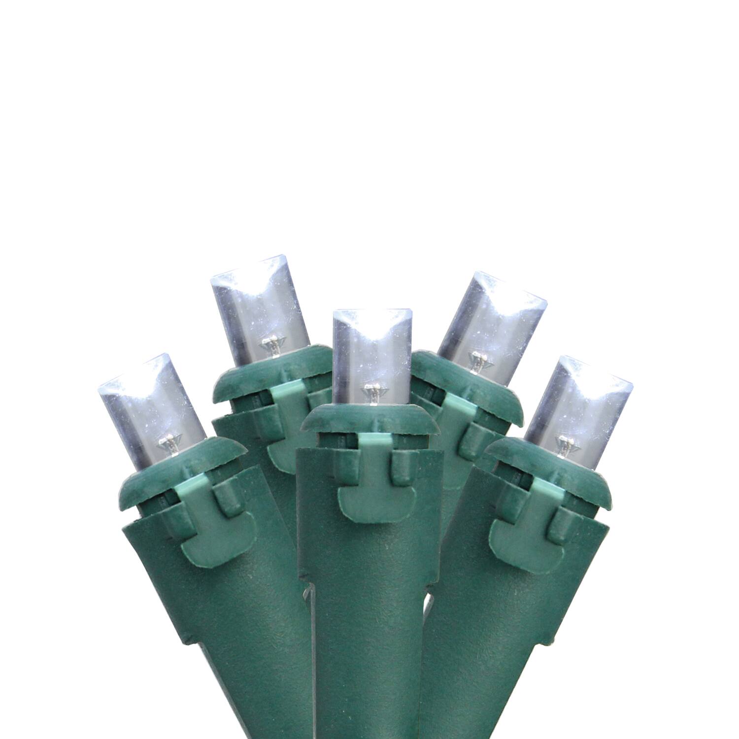 50 Pure White LED Wide Angle Christmas Lights - 16.25 ft Green Wire