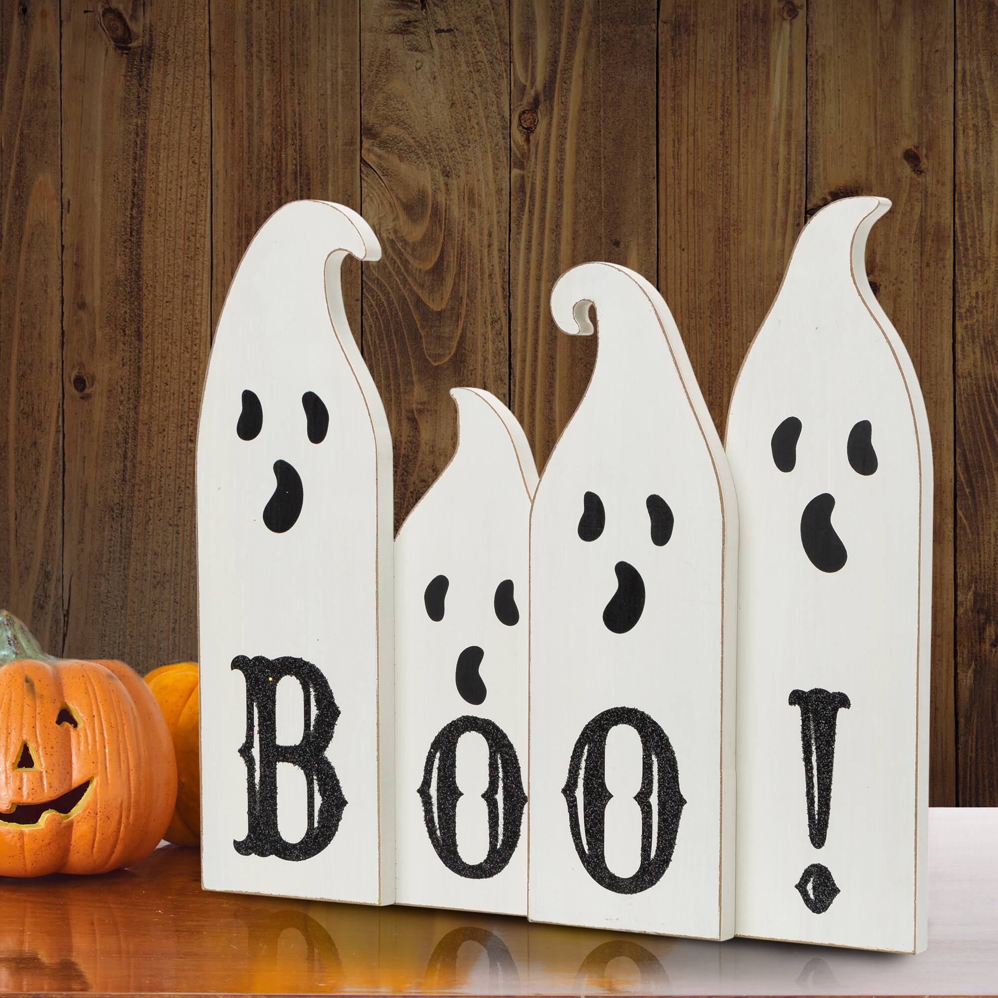 Glitzhome® 12" Ghost Halloween Wooden Table Decor