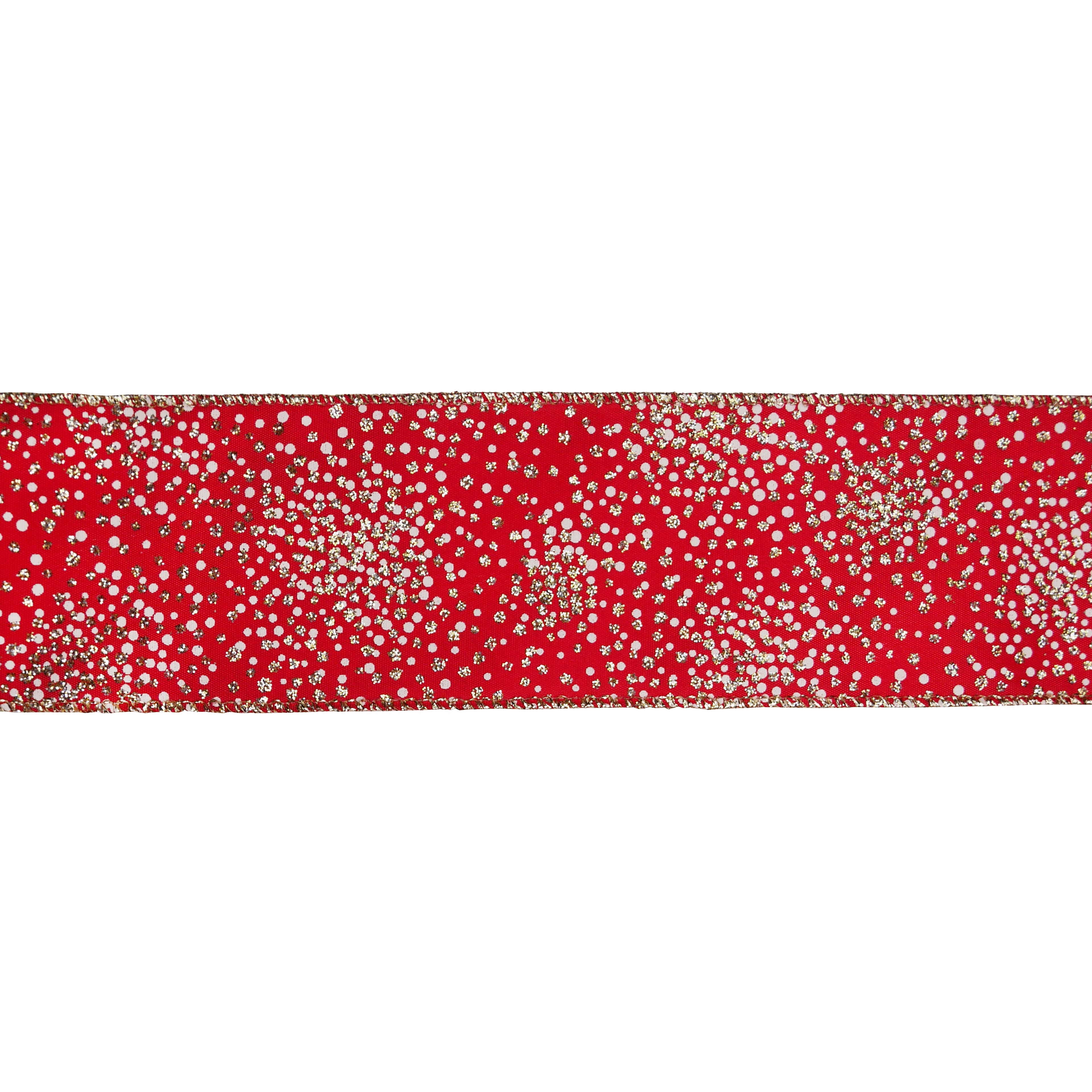 2.5&#x22; x 20ft. Red &#x26; Gold Glitter Dots Wired Ribbon by Celebrate It&#xAE;