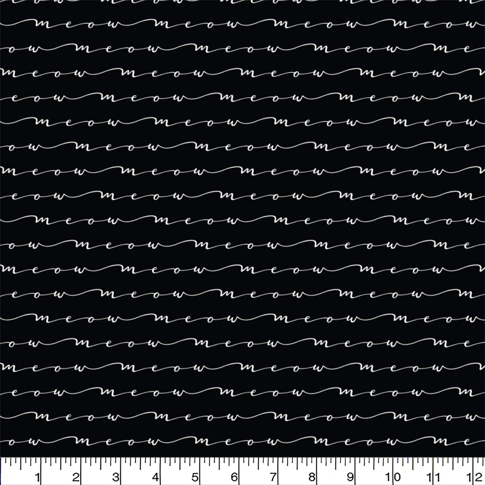 Black Meow Script Cotton Fabric