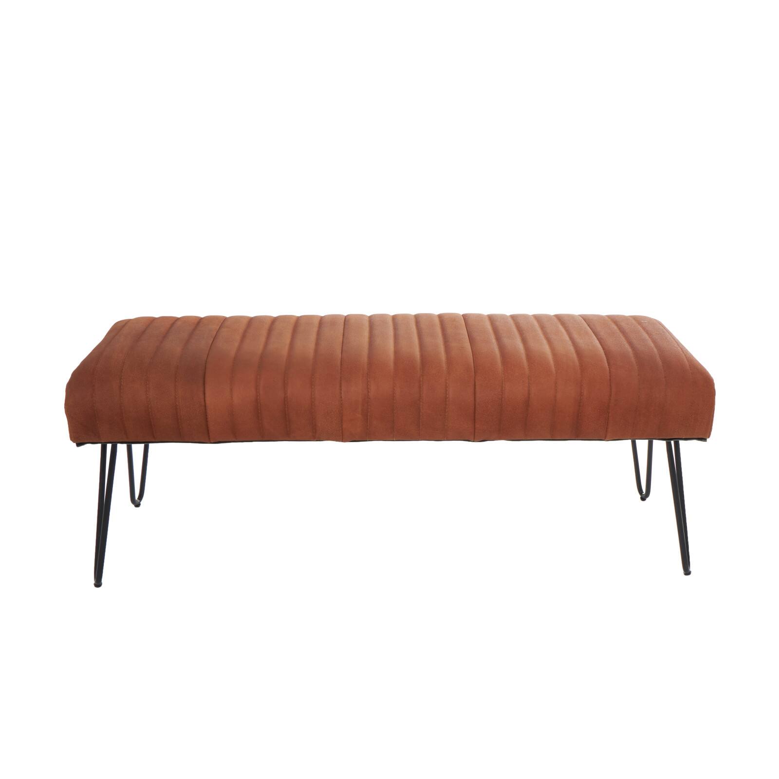 4ft. Brown Leather Upholstered Bench with Hairpin Legs