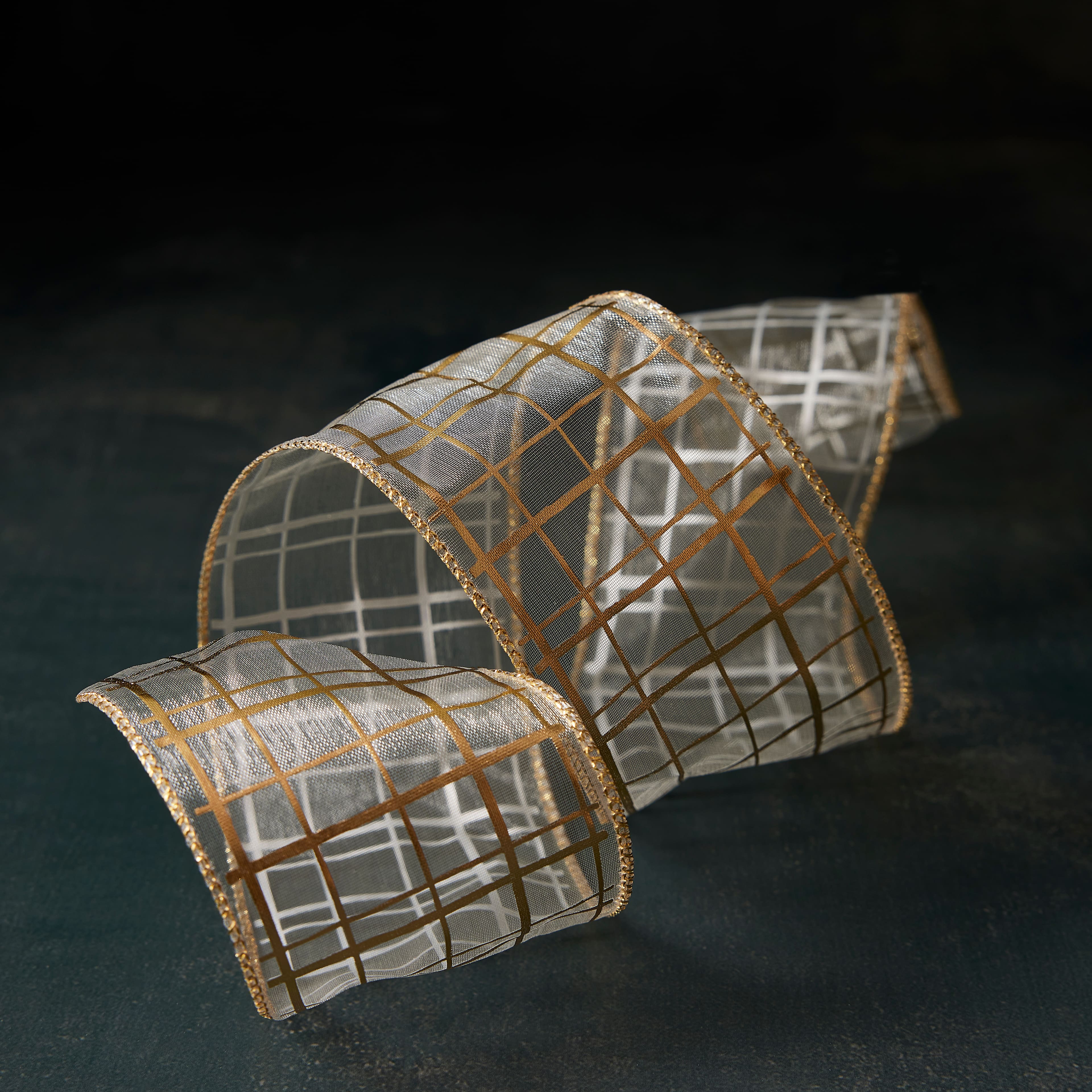 2.5&#x22; x 3yd. Wired Gold Grid Ribbon by Celebrate It&#x2122; Classic