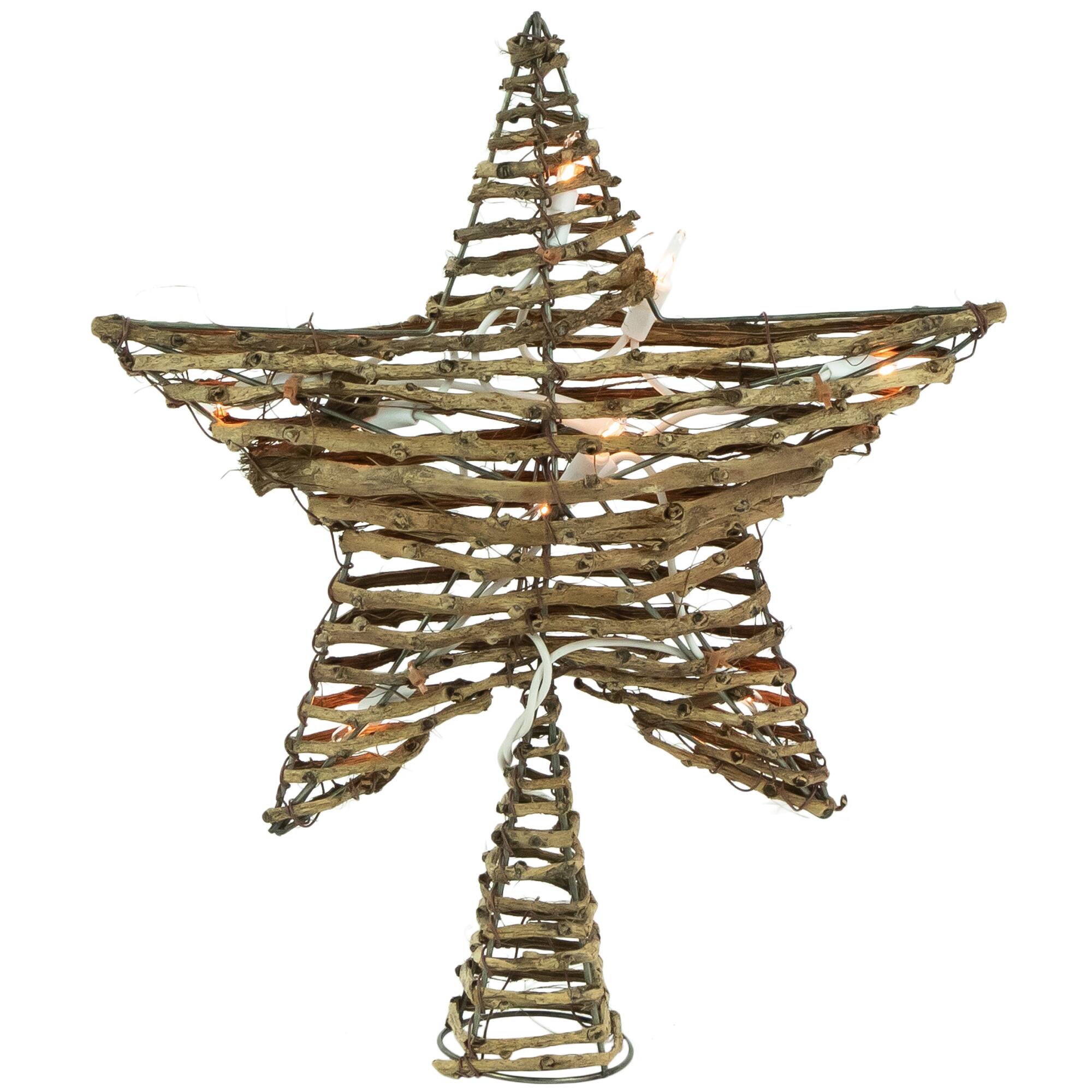 11.5" Lighted Rattan Star Christmas Tree Topper, Clear Lights